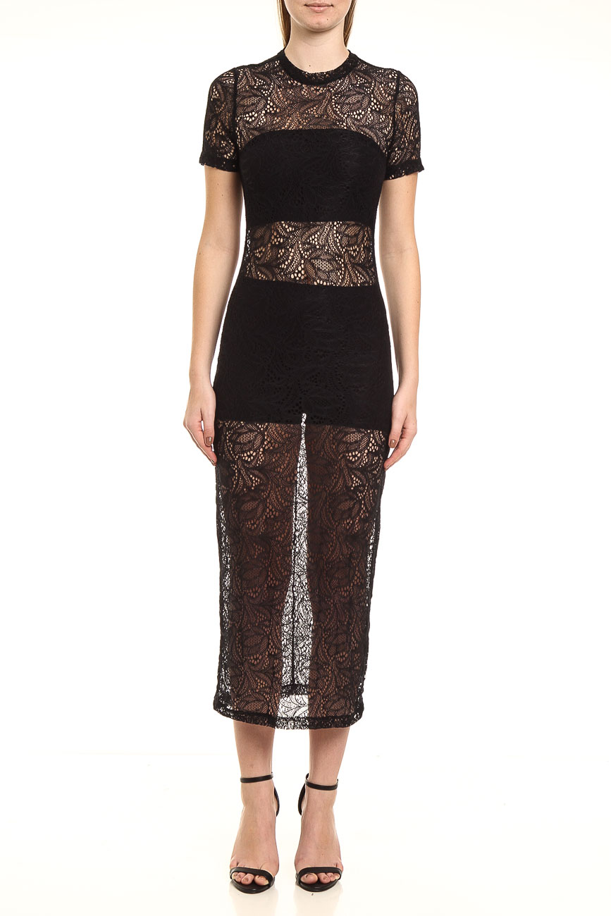 VESTIDO MIDI RENDA P PRETO