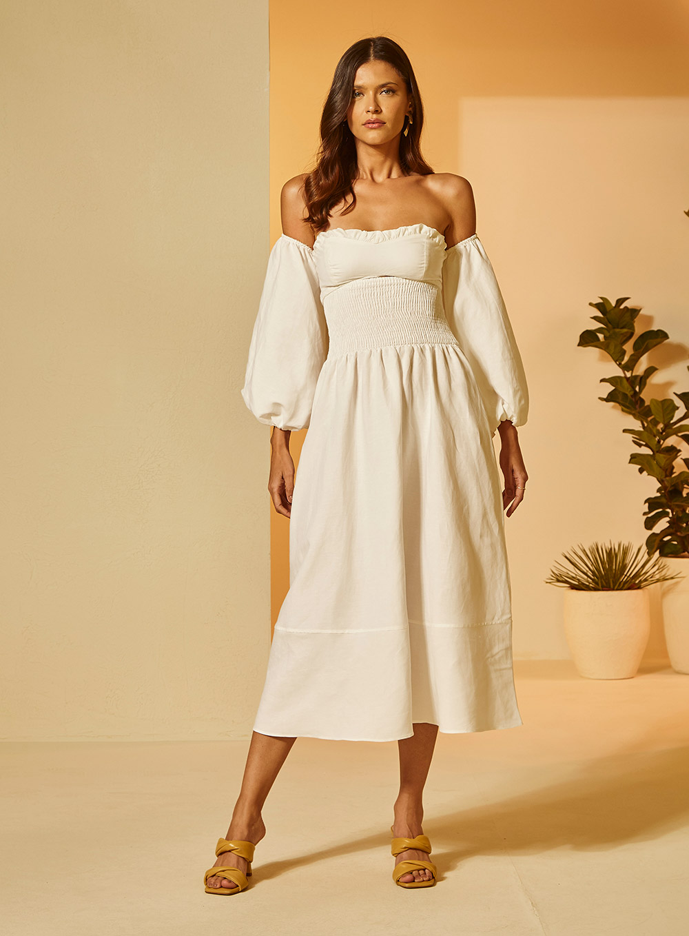 VESTIDO MIDI LINHO G OFF SHELL