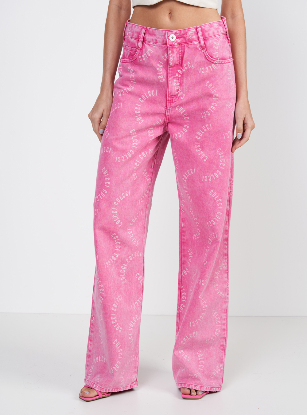 CALÇA SARJA BRUNA LOW ESTAMPADA 38 ROSA/ BRANCO