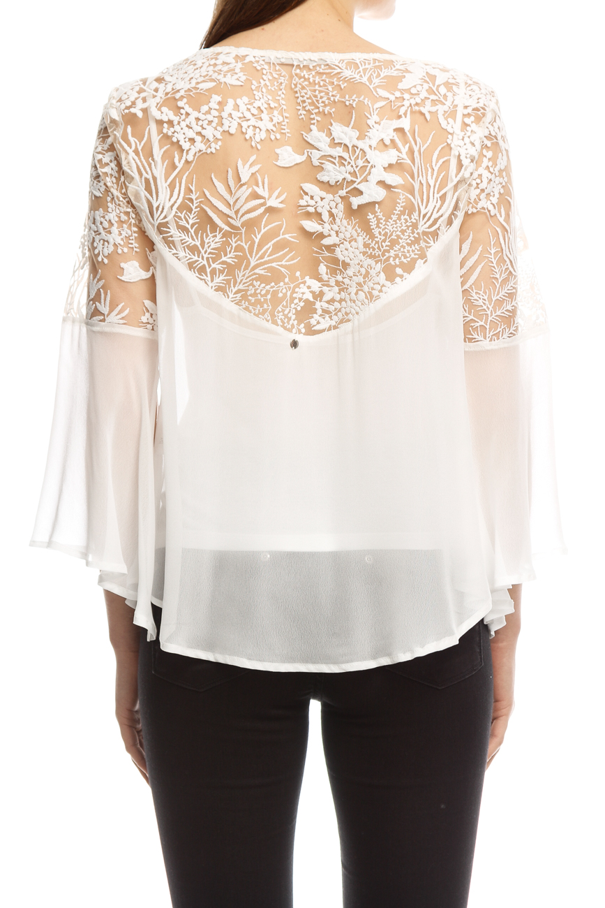 BLUSA DETALHE TULE BORDADO P BEGE/OFF
