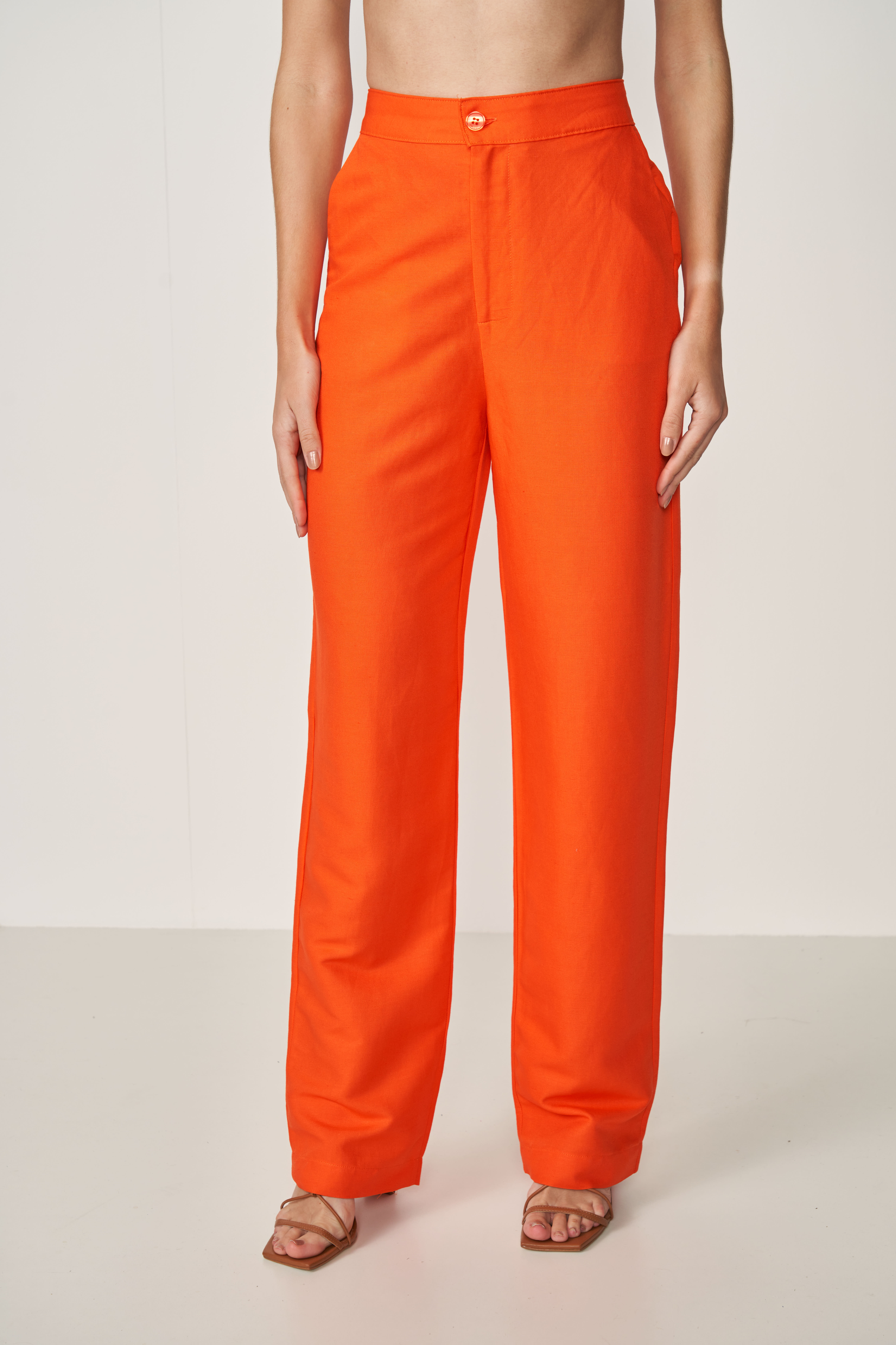 CALÇA LINHO 34 LARANJA PURPURINA