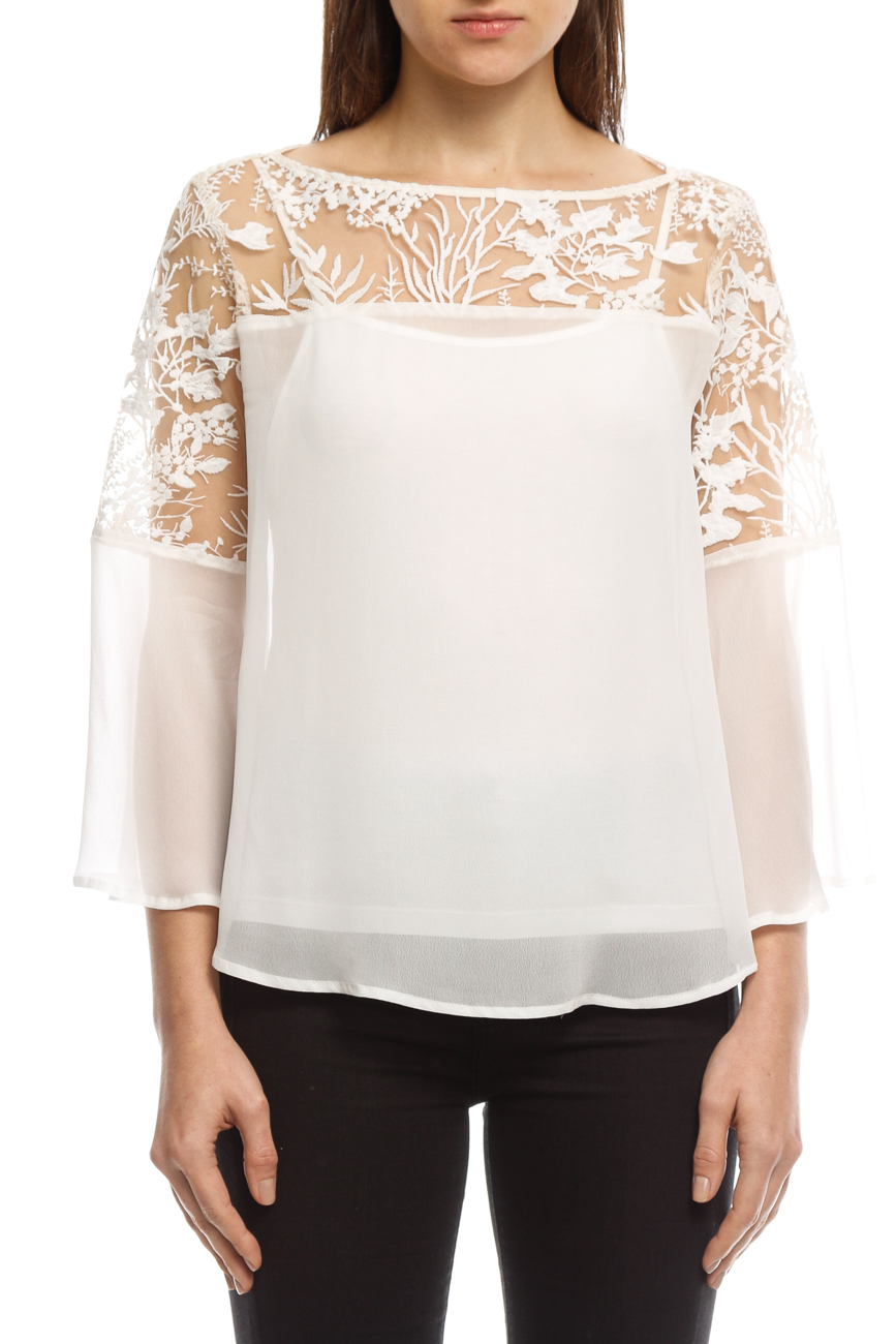 BLUSA DETALHE TULE BORDADO P BEGE/OFF