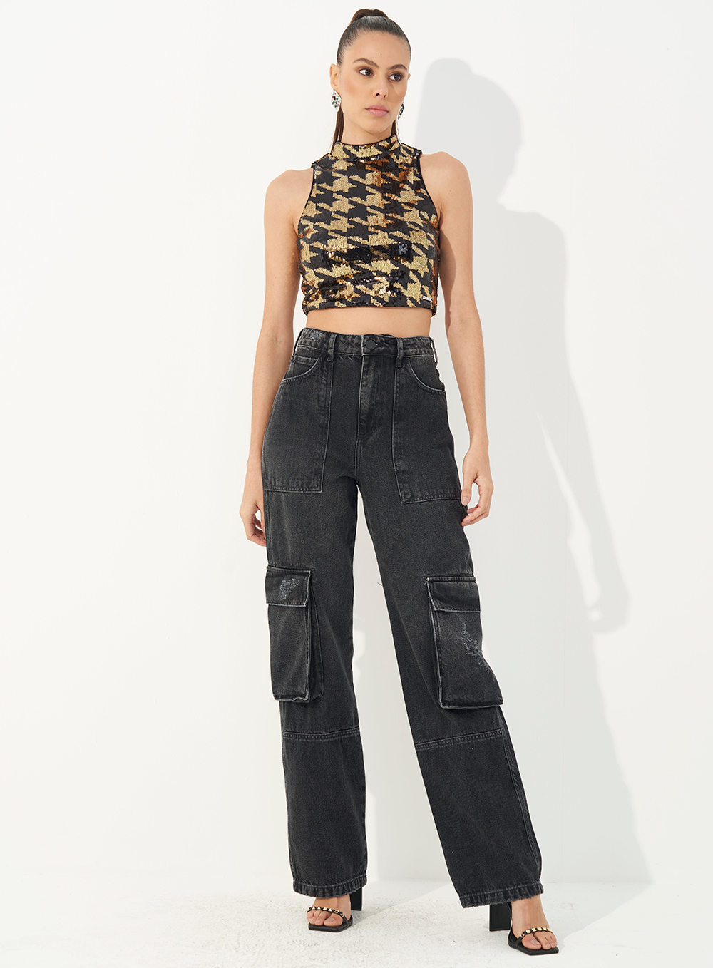 BLUSA PAETE 36 PRETO/DOURADO