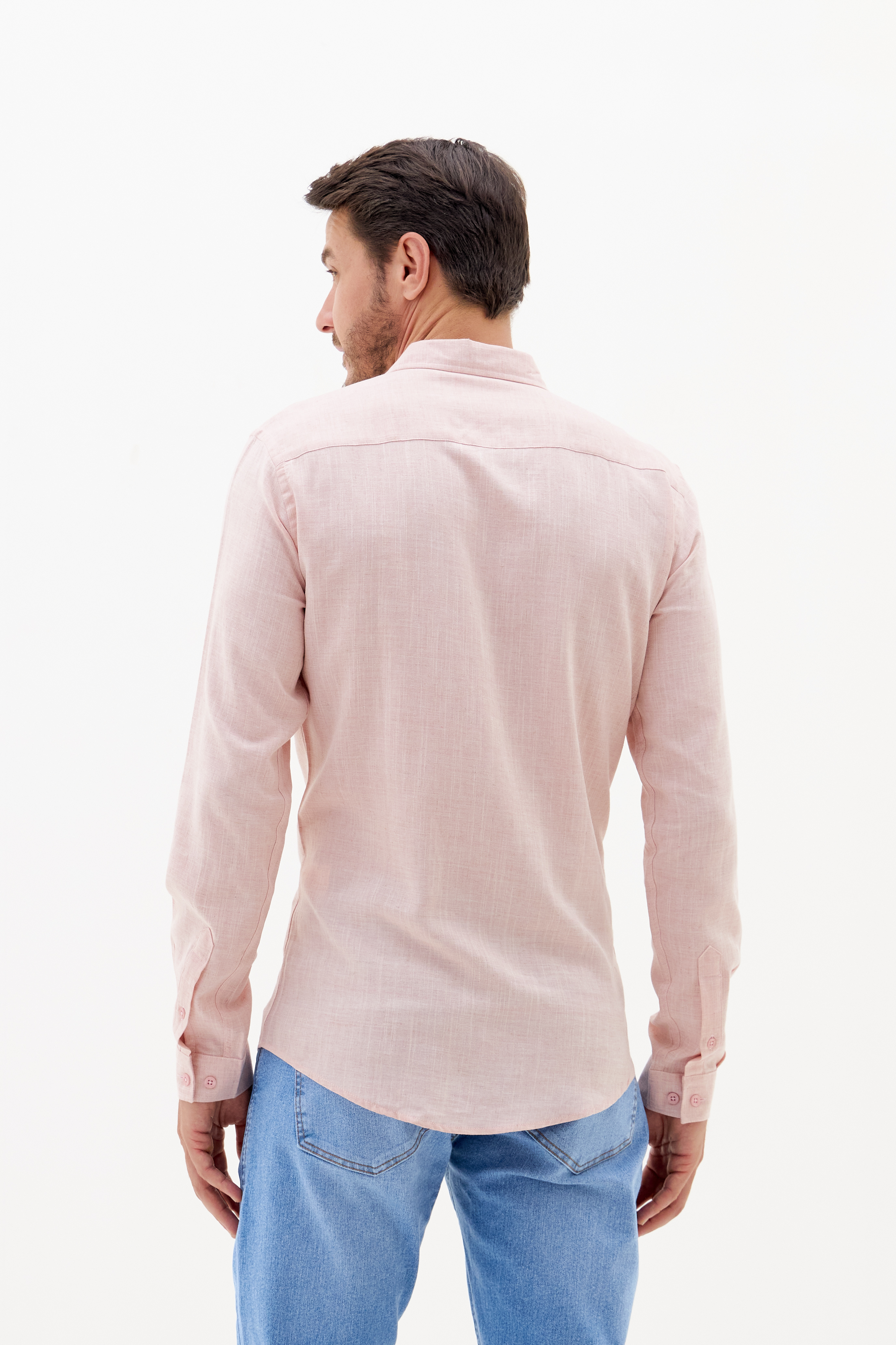 CAMISA LINHO CASUAL M ROSA/BEGE/MARRO