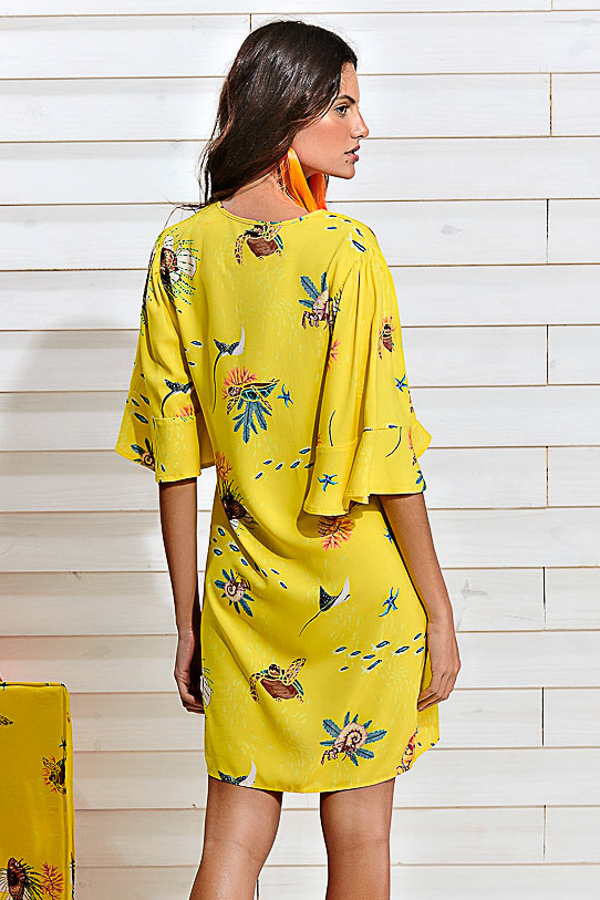 VESTIDO CURTO ESTAMPADO M AMARELO