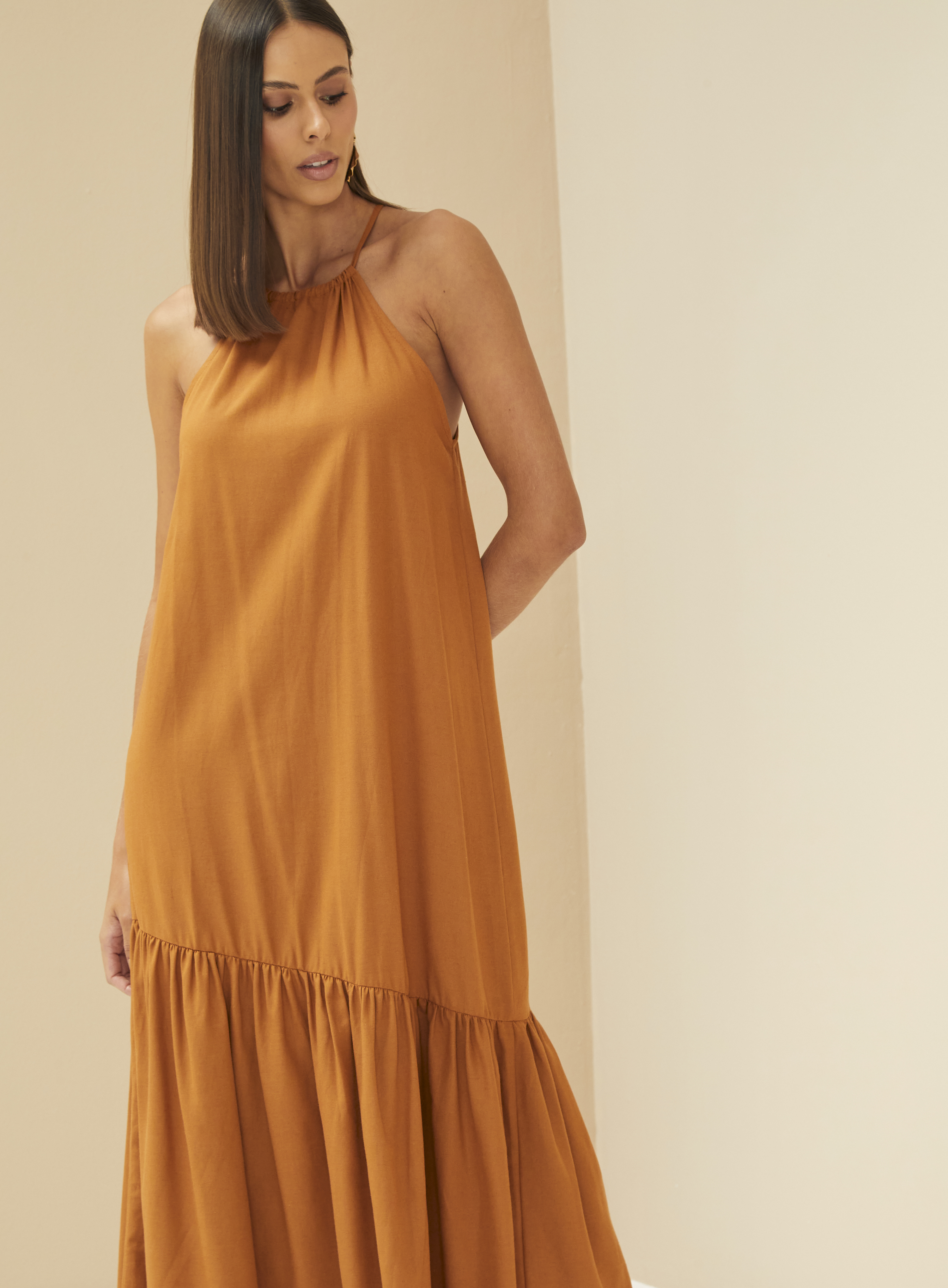 VESTIDO LINHO M MARROM ESPECIARIAS