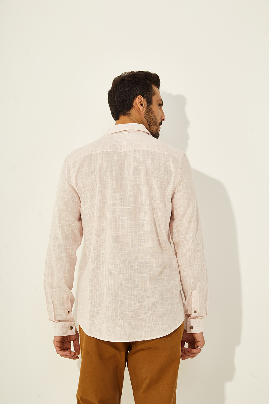 CAMISA LINHO LISTRADA RELAX PP ROSA/OFF