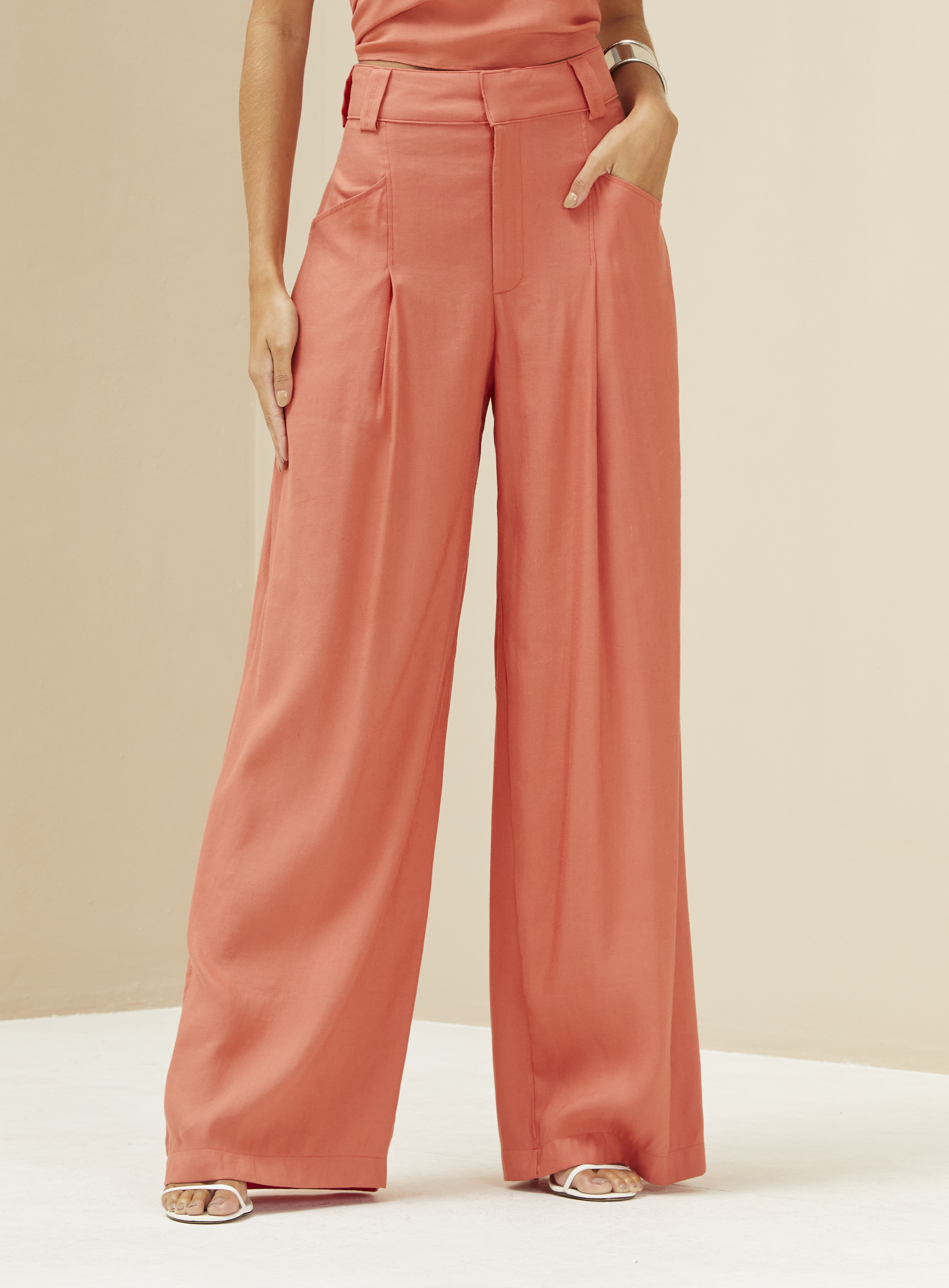 CALÇA LINHO 42 VERMELHO GAVEA