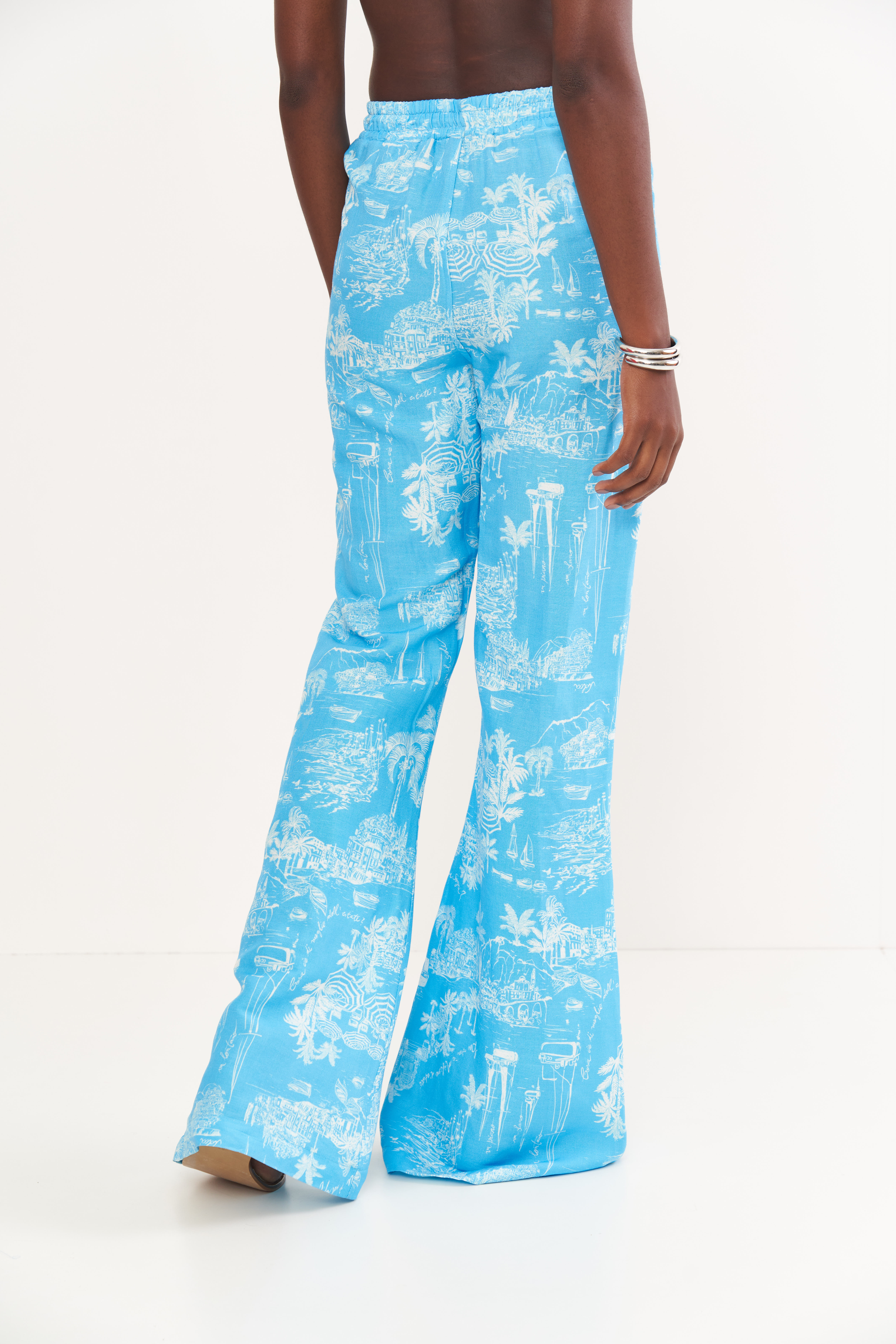 CALÇA LINHO ESTAMPADA P AMALFI BLUE
