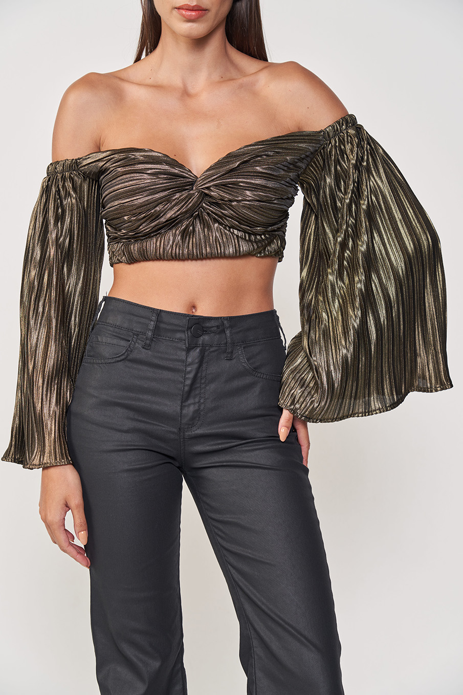 BLUSA PLISSADA METALIZADA 36 DOURADO