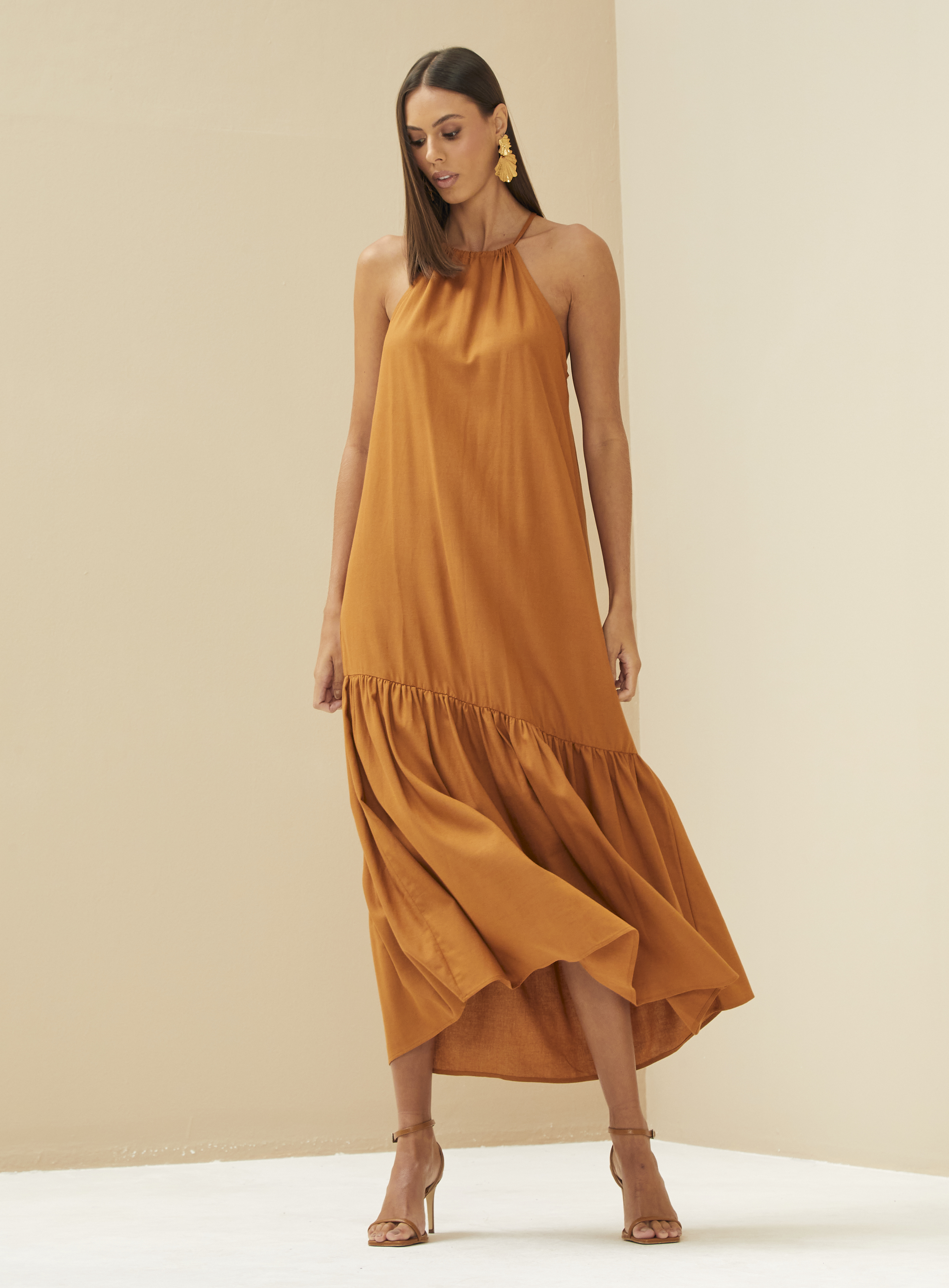 VESTIDO LINHO M MARROM ESPECIARIAS