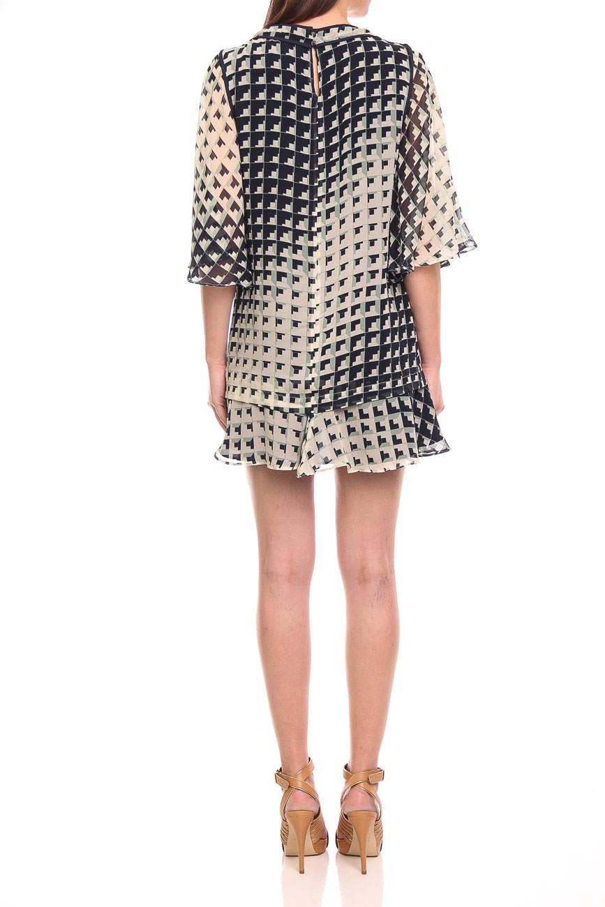 VESTIDO CURTO SEDA ESTAMPADO P DEGRADE GEOMETR
