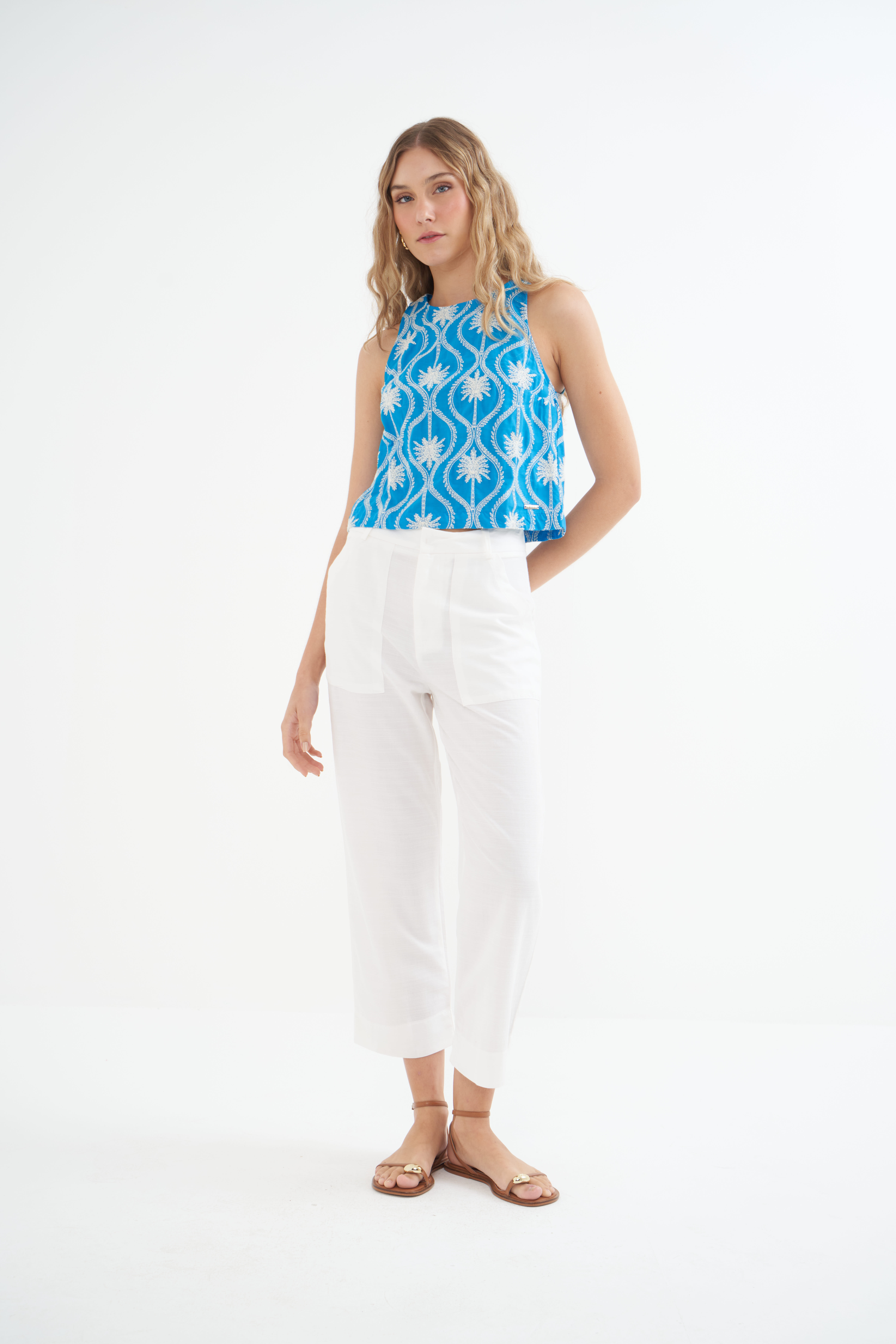 BLUSA BORDADA PP AZUL/OFF