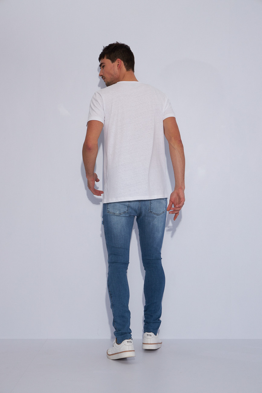 CAMISETA LINHO ESTAMPADA M BRANCO/MARROM
