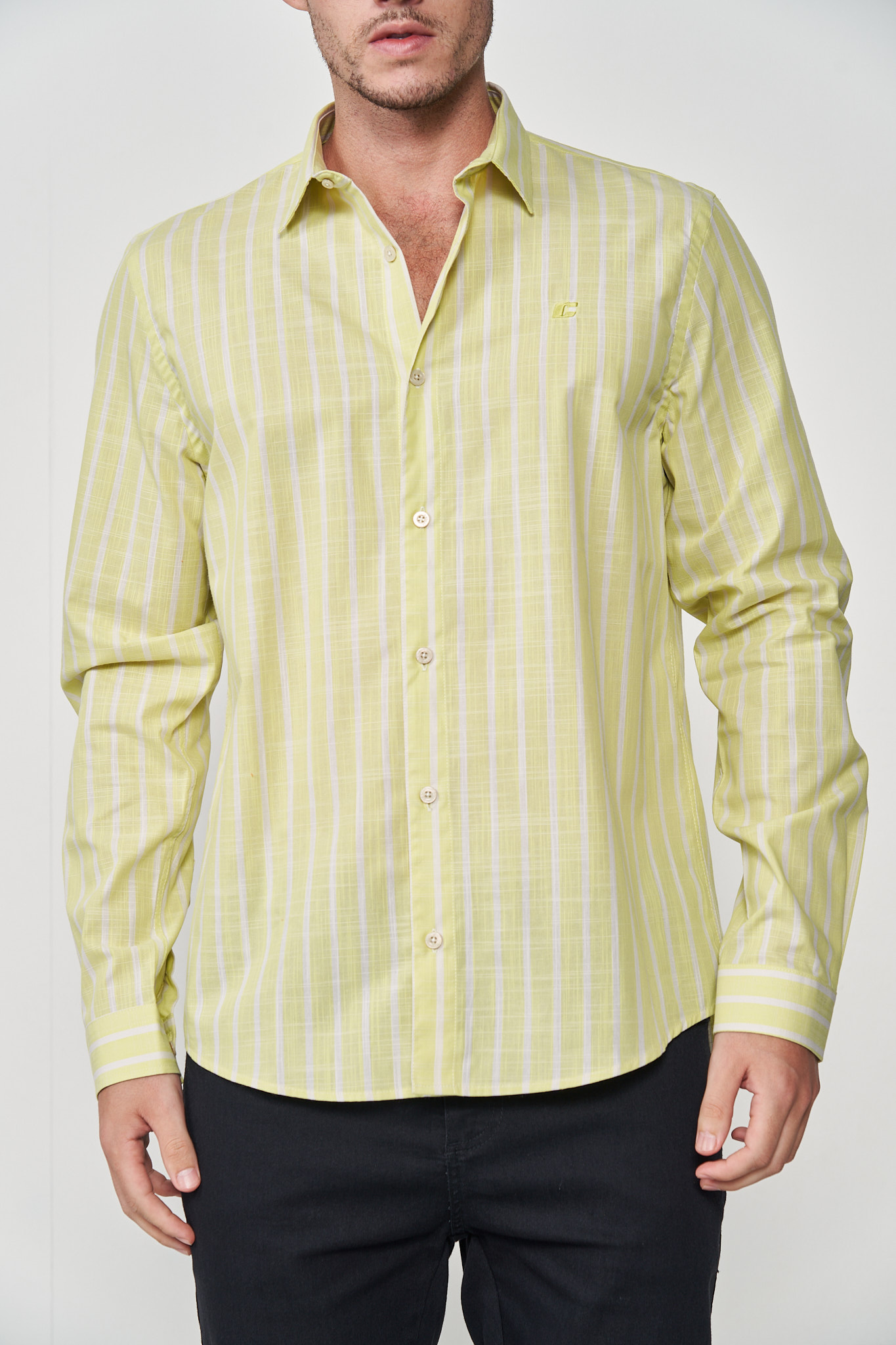 CAMISA RELAX LISTRADA P VERDE/OFF