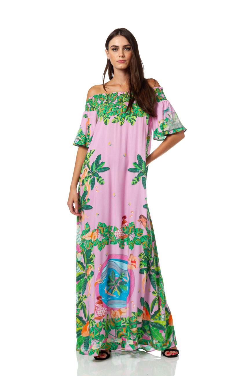 VESTIDO LONGO ESTAMPADO P CLUBE GAIA