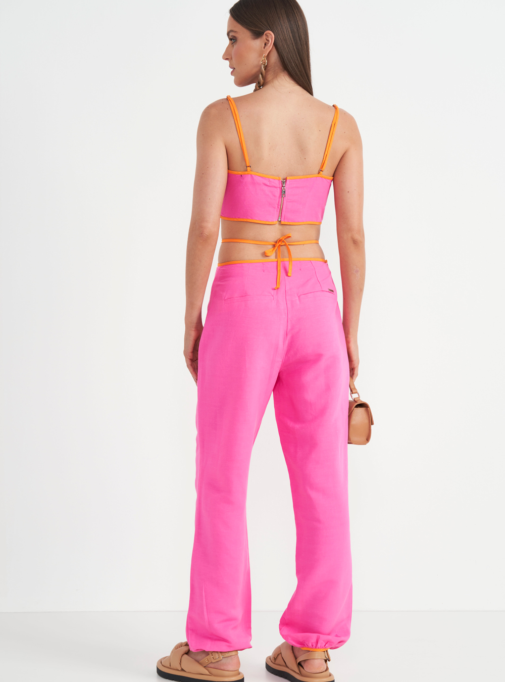 CALÇA LINHO 40 ROSA HONIE