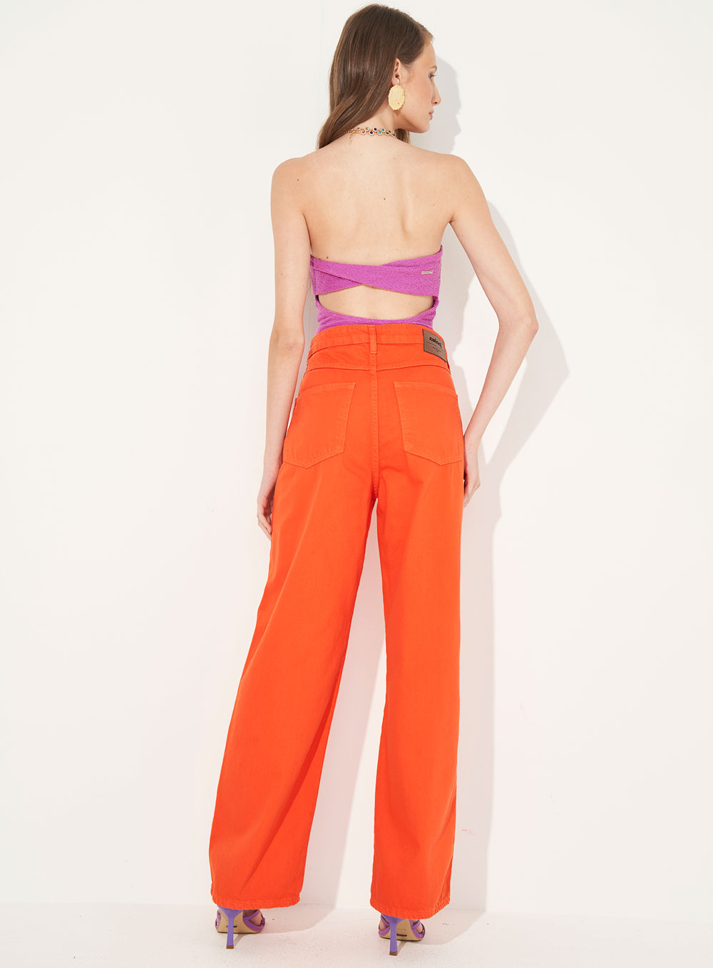 CALÇA SARJA BRUNA LOW 38 LARANJA SAOKO