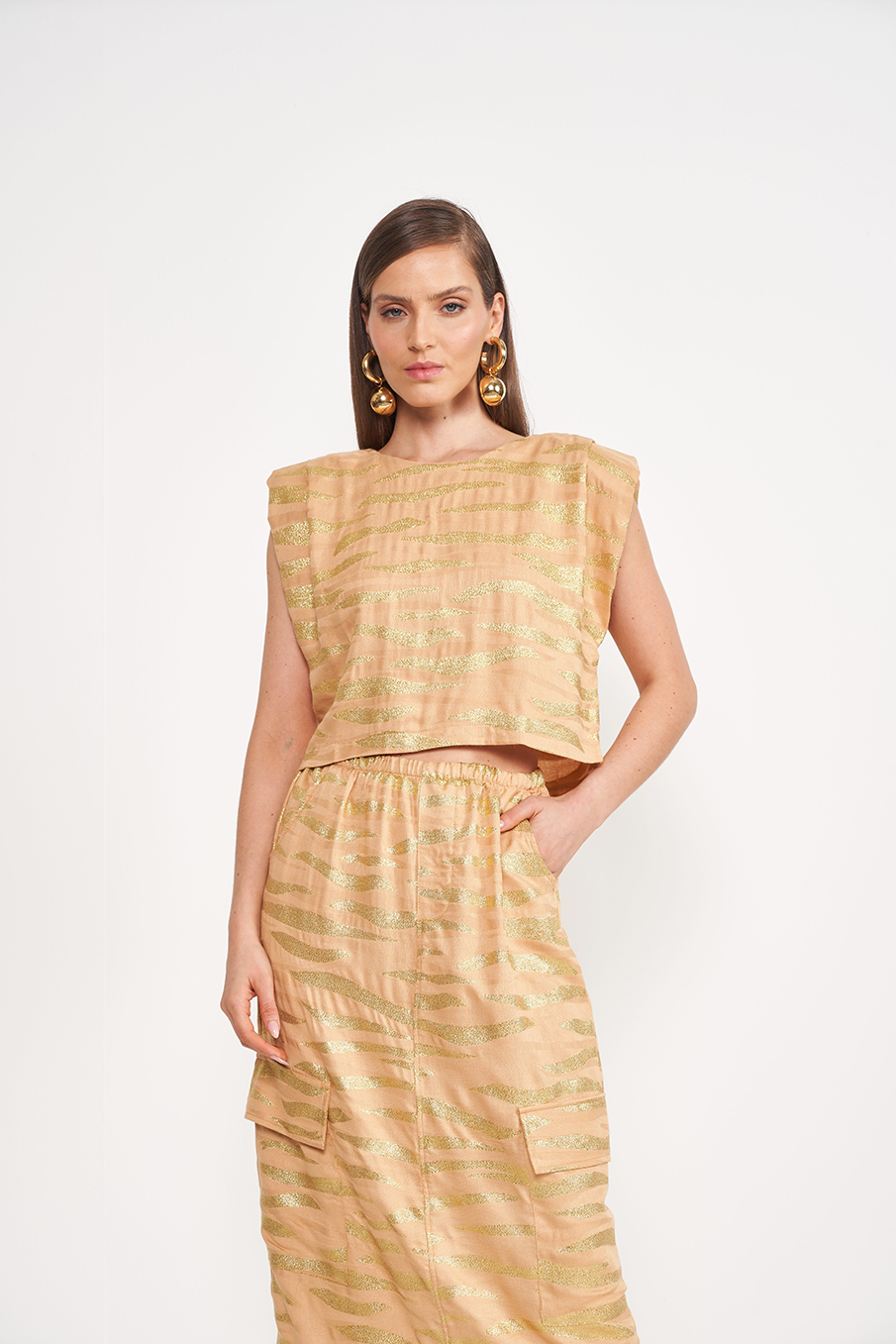 BLUSA BORDADA M MARROM/DOURADO