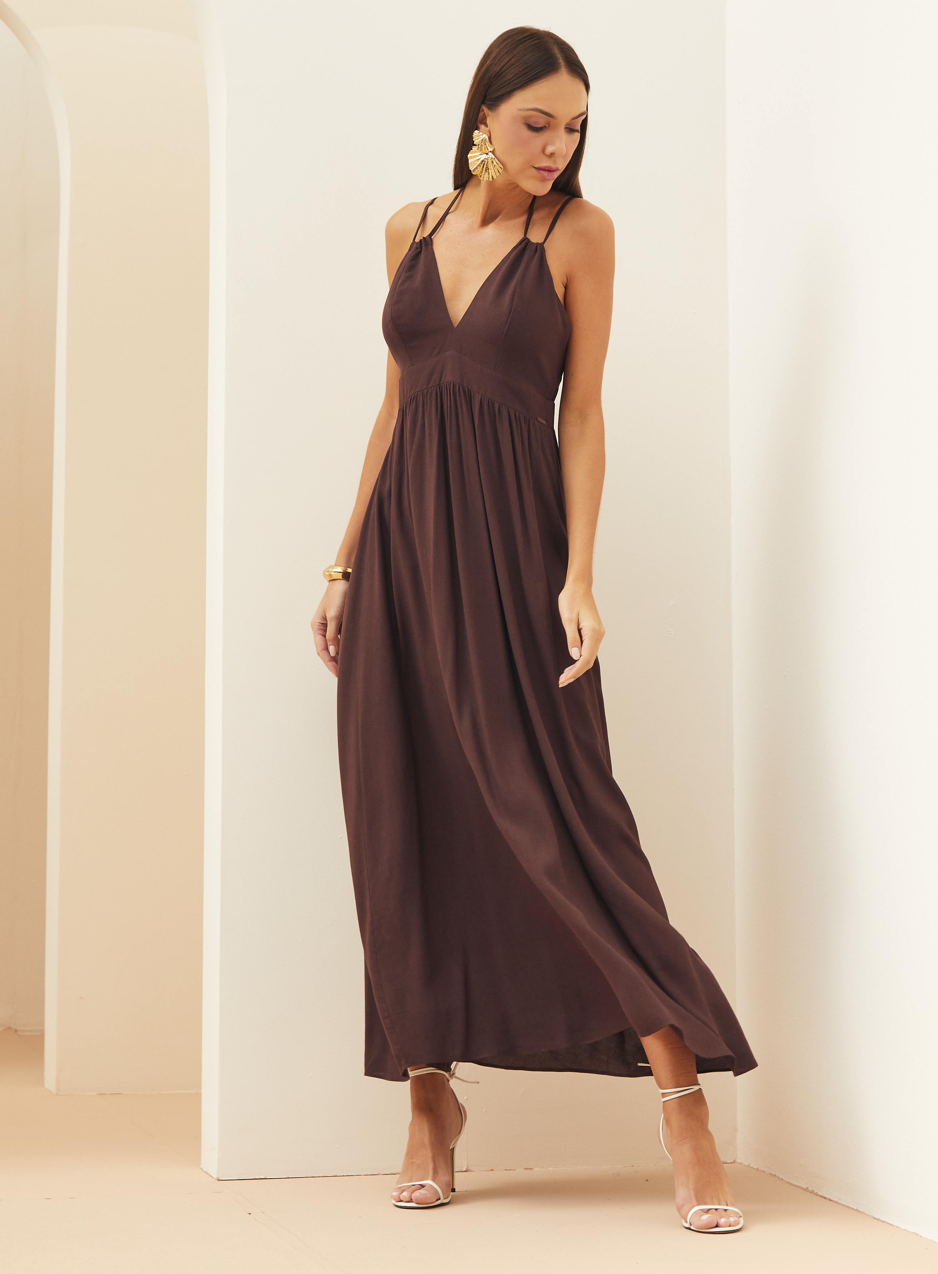 VESTIDO LINHO G MARROM