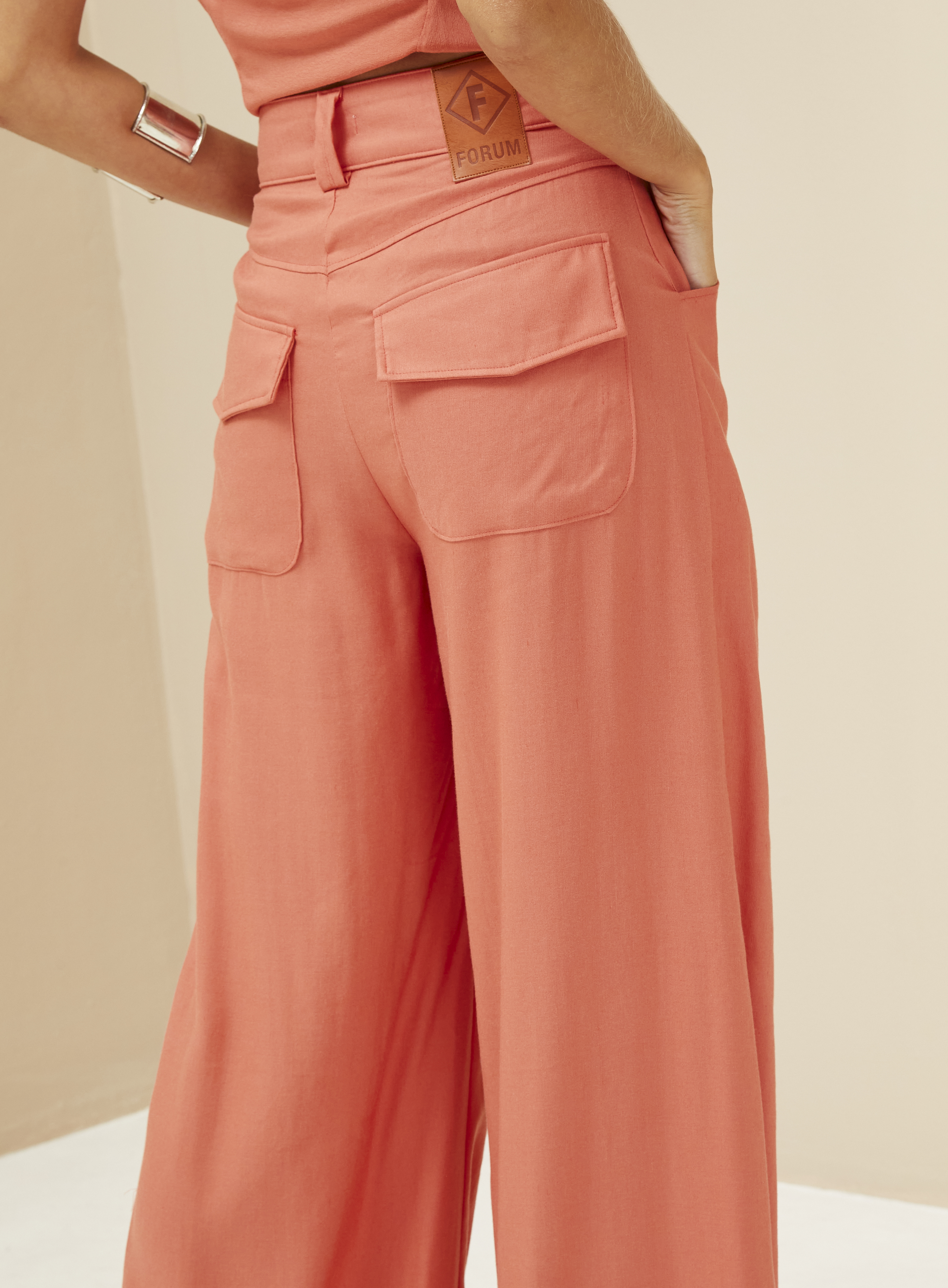 CALÇA LINHO 42 VERMELHO GAVEA