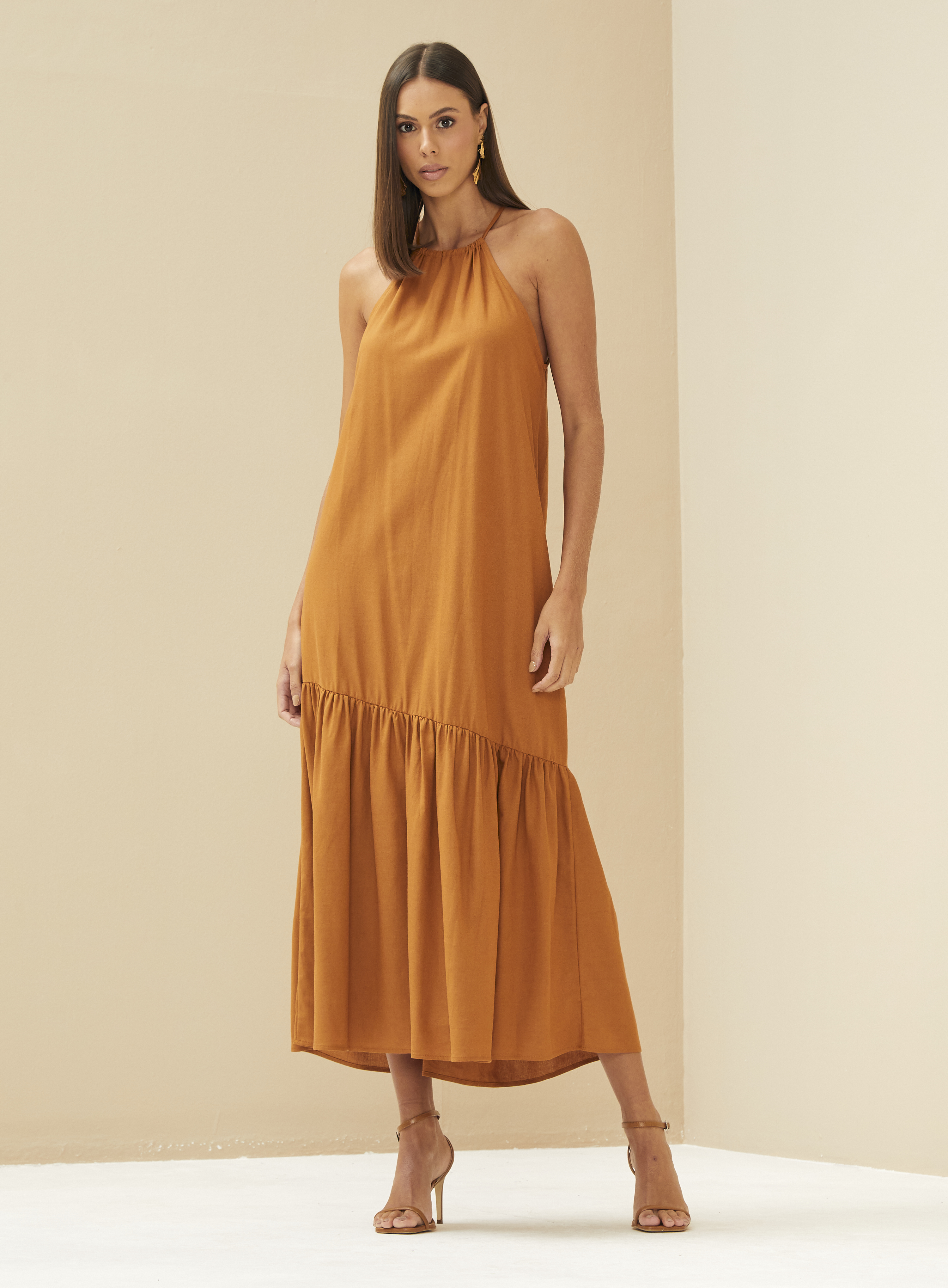 VESTIDO LINHO M MARROM ESPECIARIAS