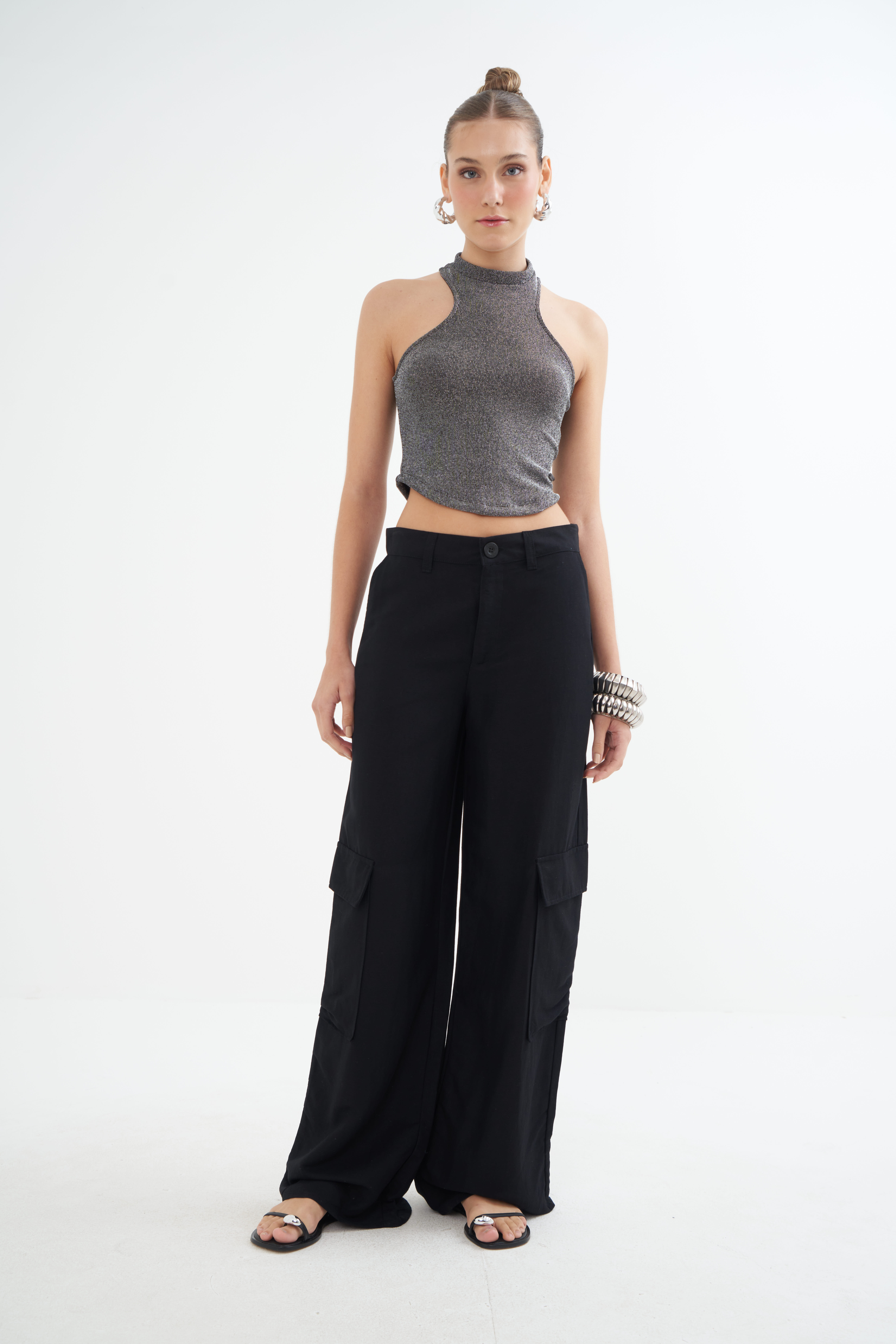 BLUSA METALIZADA P PRETO/PRATA