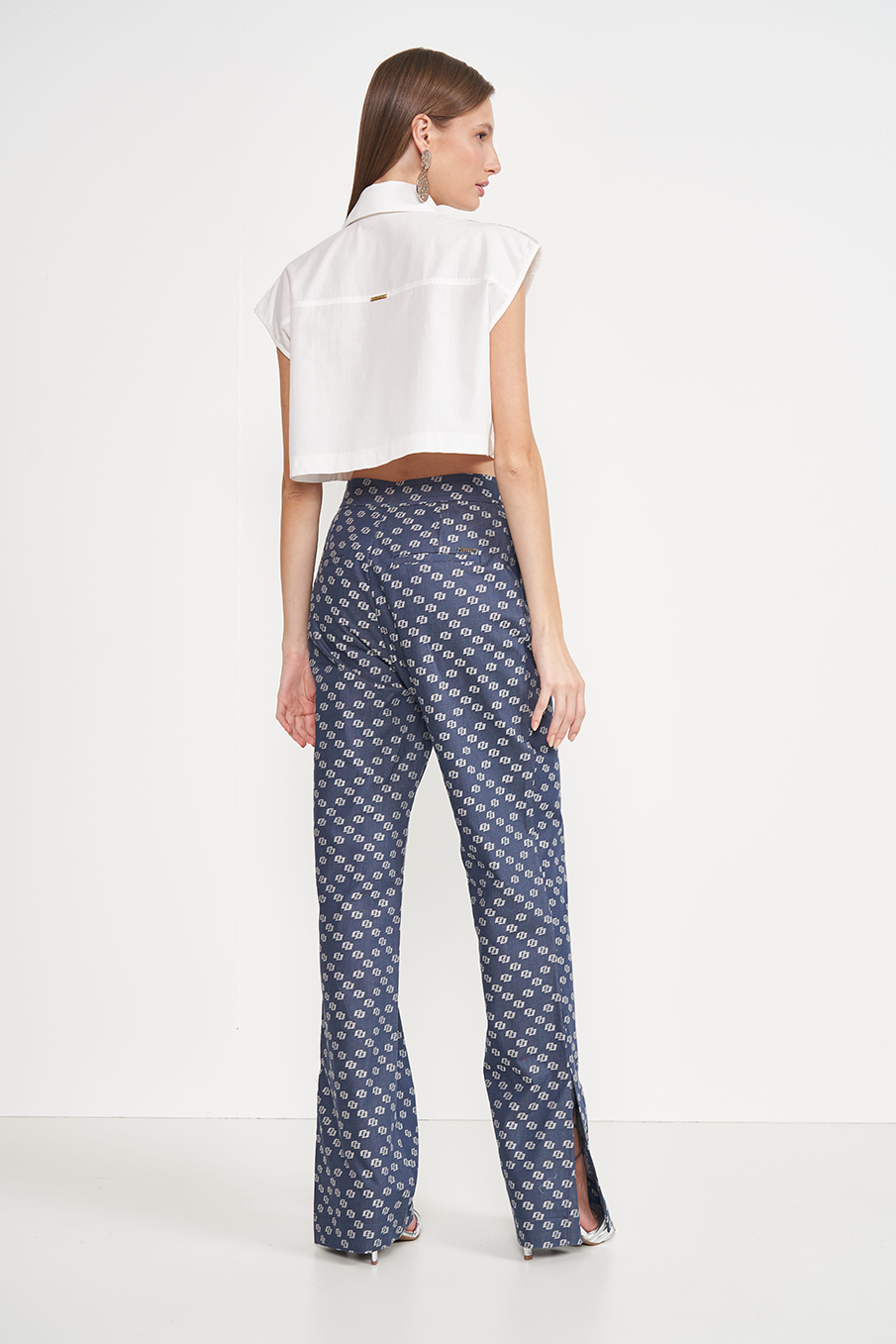 CALÇA JACQUARD 36 AZUL/BEGE