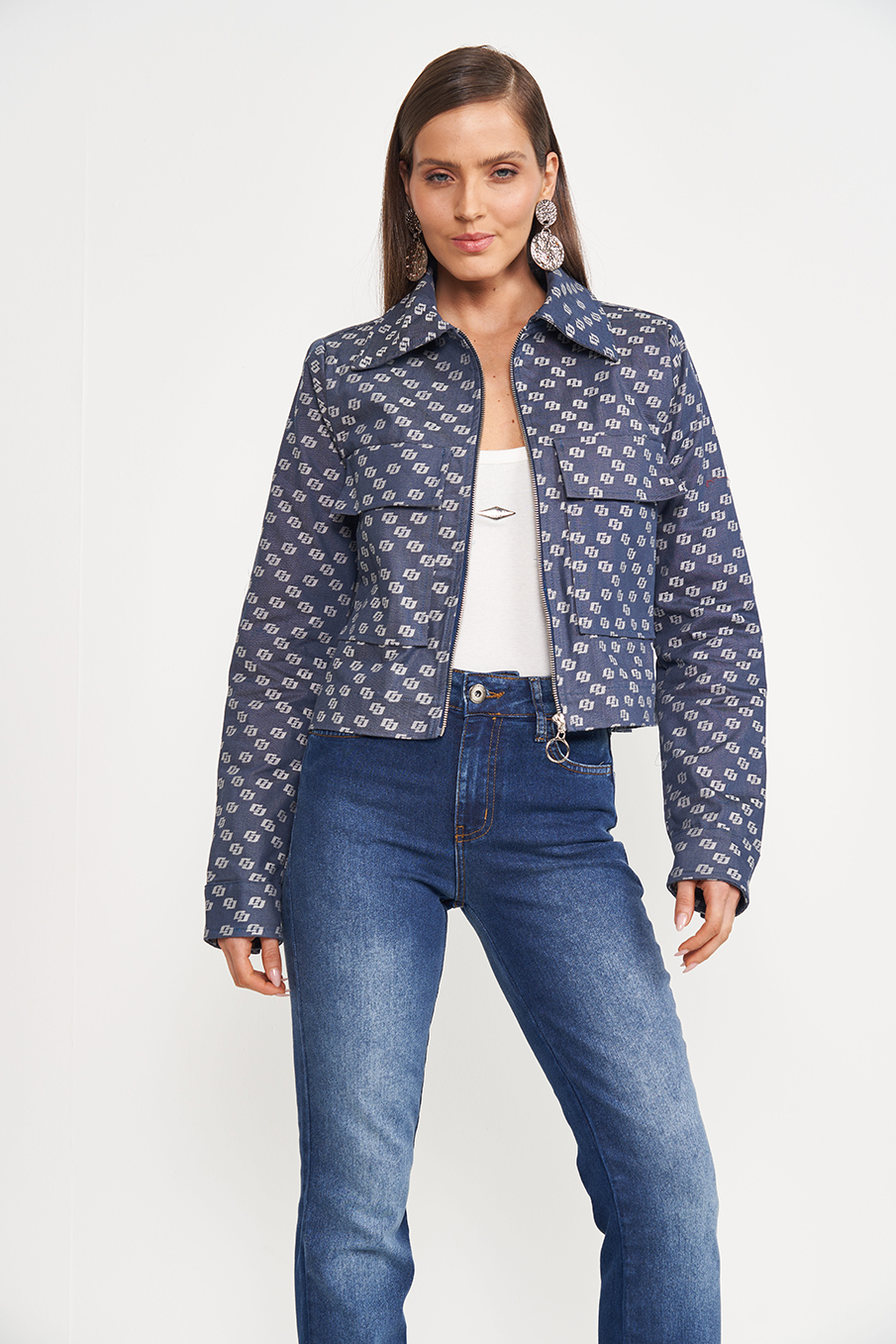 JAQUETA JACQUARD M AZUL/BEGE