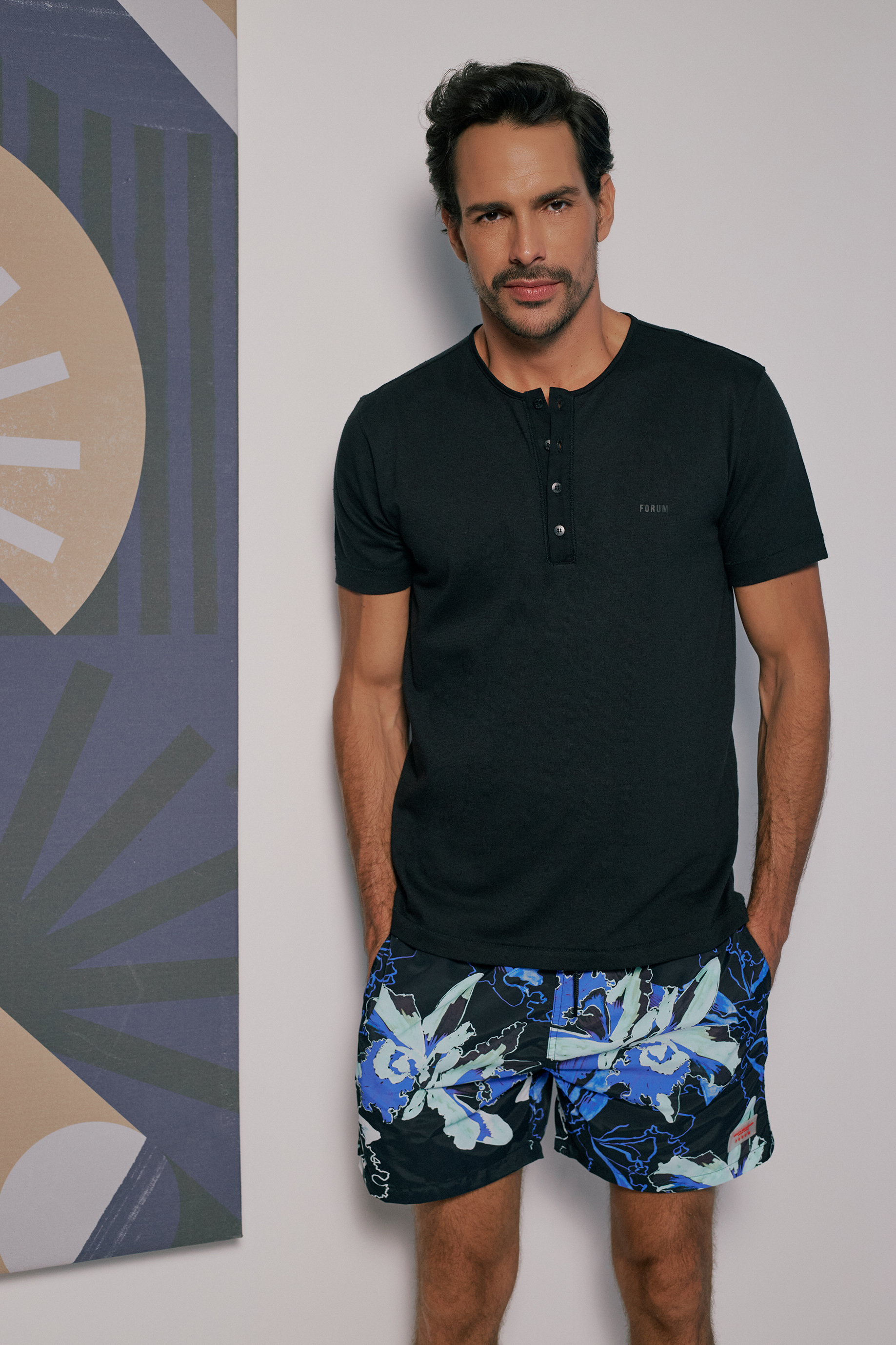 BEACHSHORT ESTAMPADO P PRETO/AZUL/VERD