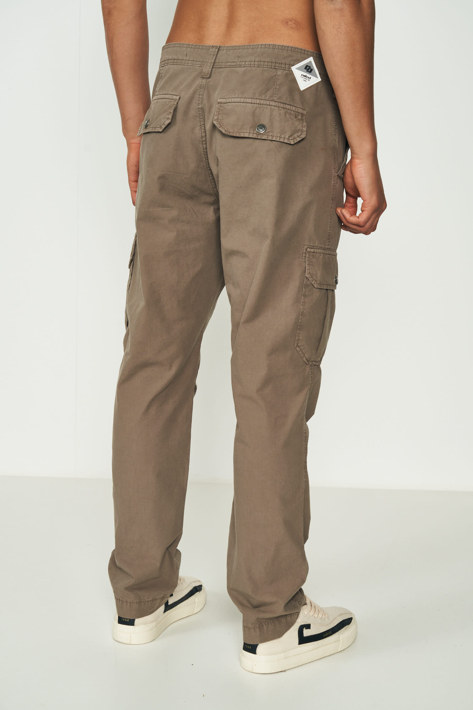 CALÇA SARJA WORK CARGO 38 BEGE CINZAS