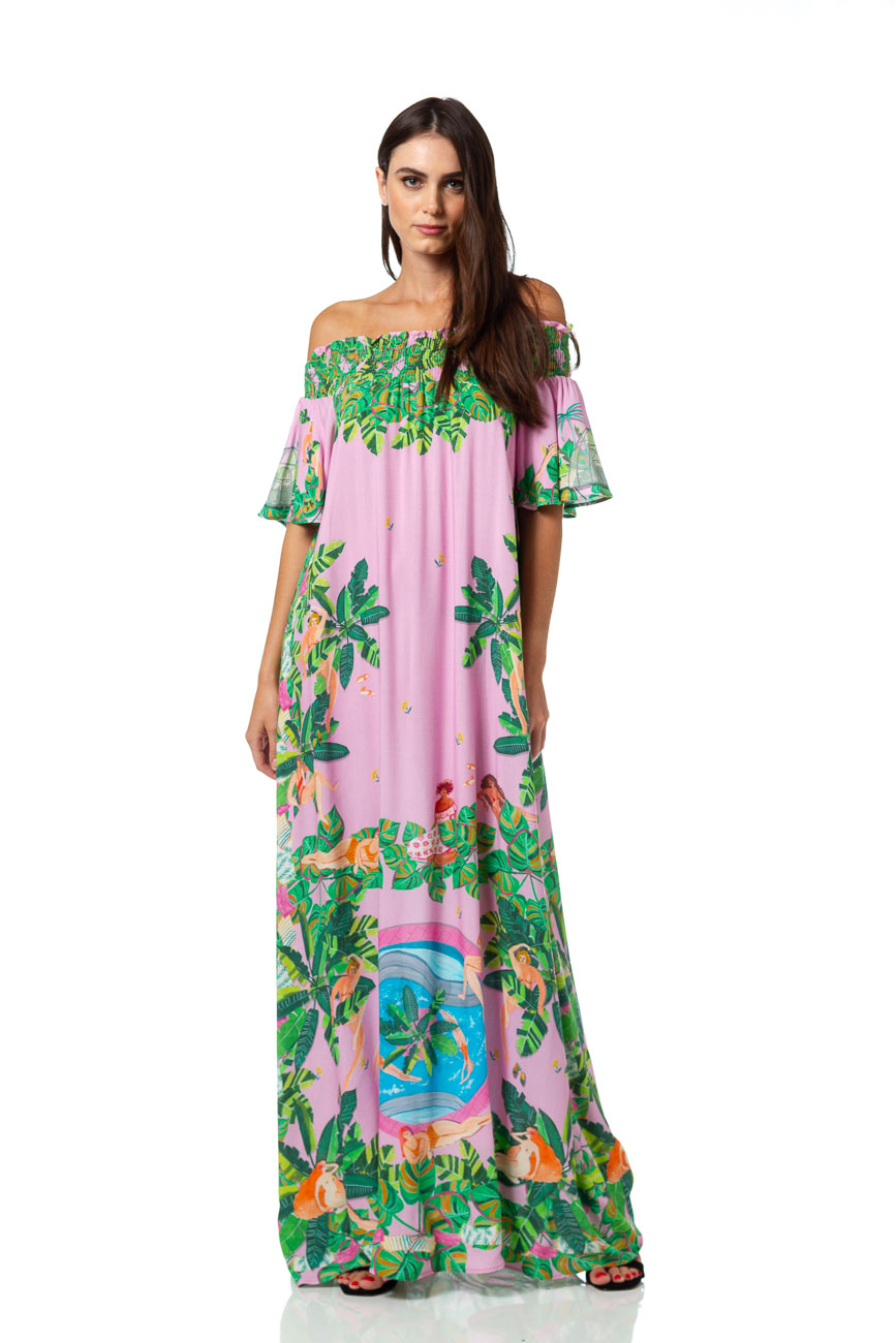 VESTIDO LONGO ESTAMPADO P CLUBE GAIA