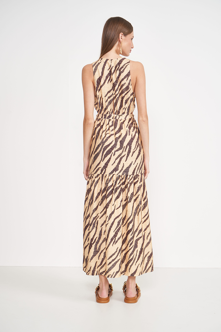 VESTIDO LINHO ESTAMPADO 38 LONG BEACH