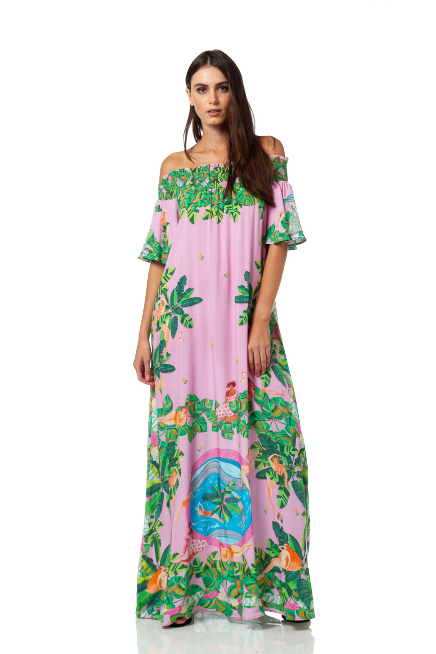 VESTIDO LONGO ESTAMPADO P CLUBE GAIA