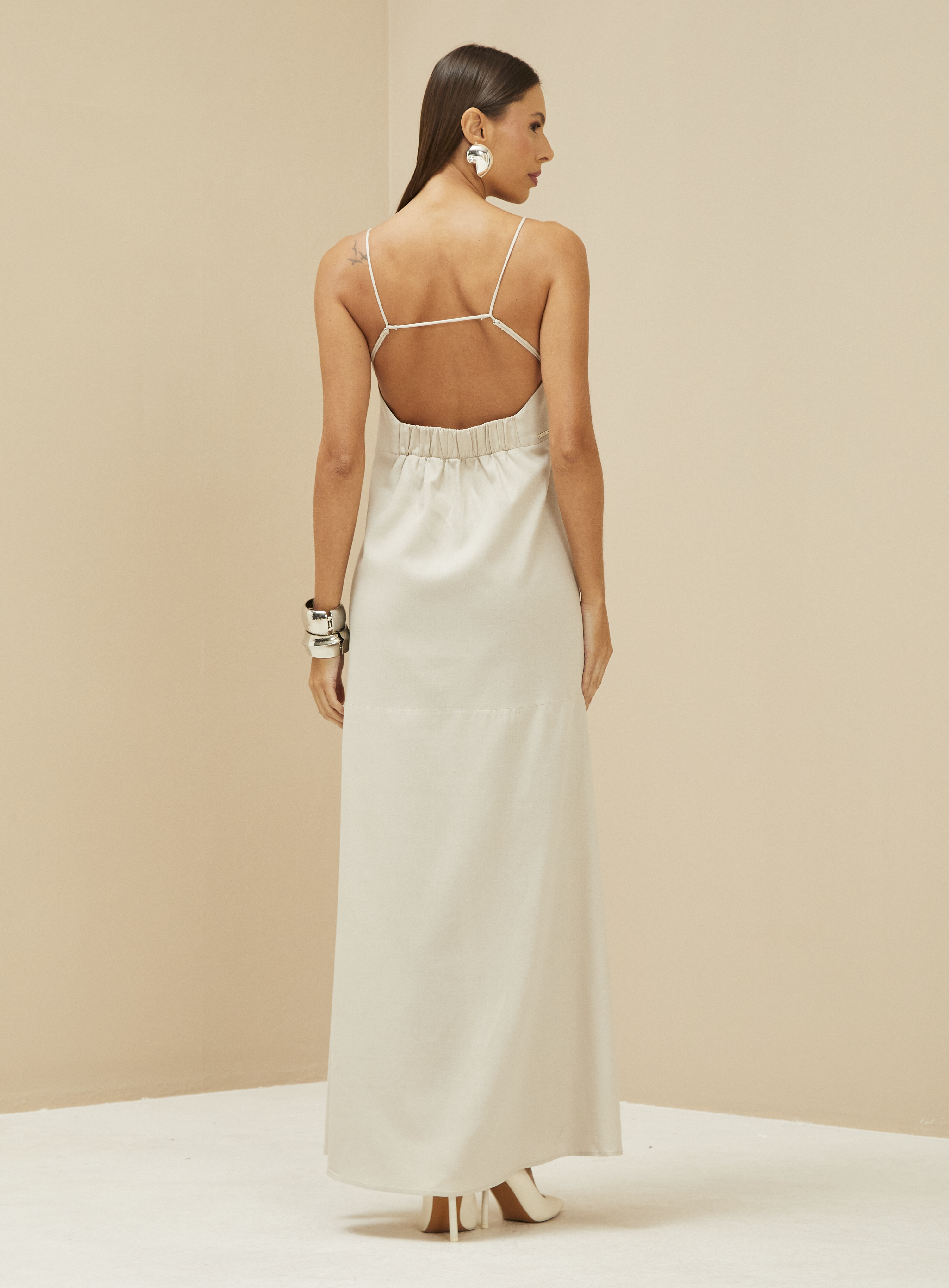 VESTIDO LINHO G BEGE ESQUILO