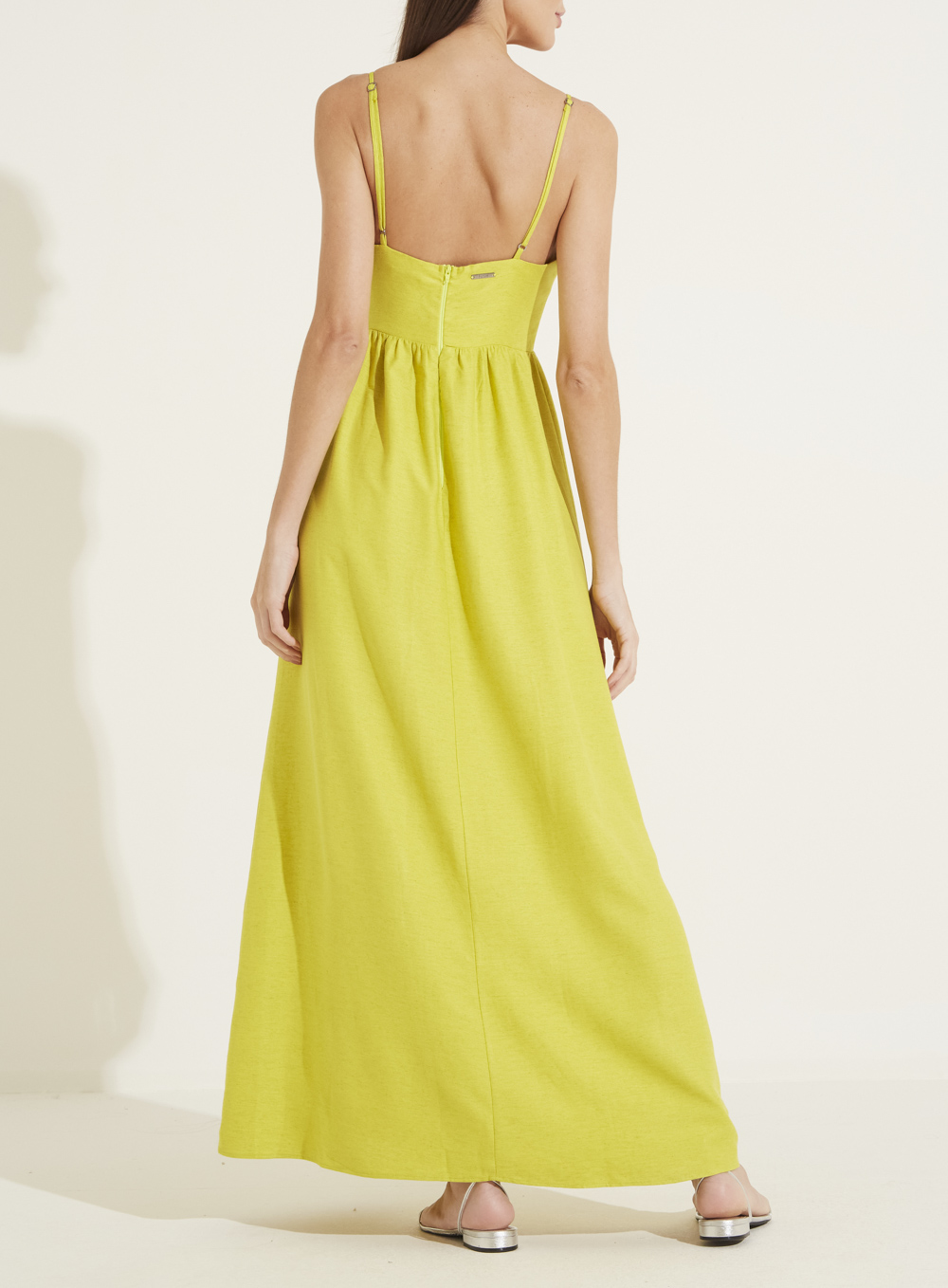 VESTIDO LINHO P VERDE/BEGE