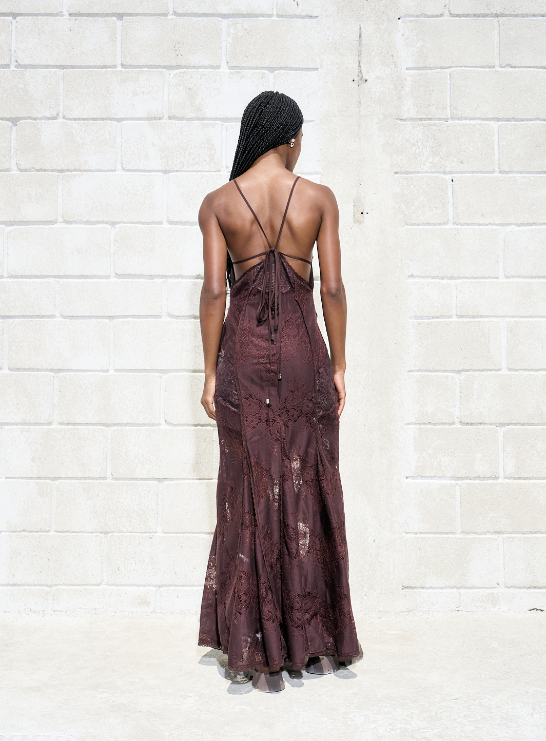 VESTIDO RENDA P MARROM HOLLOW