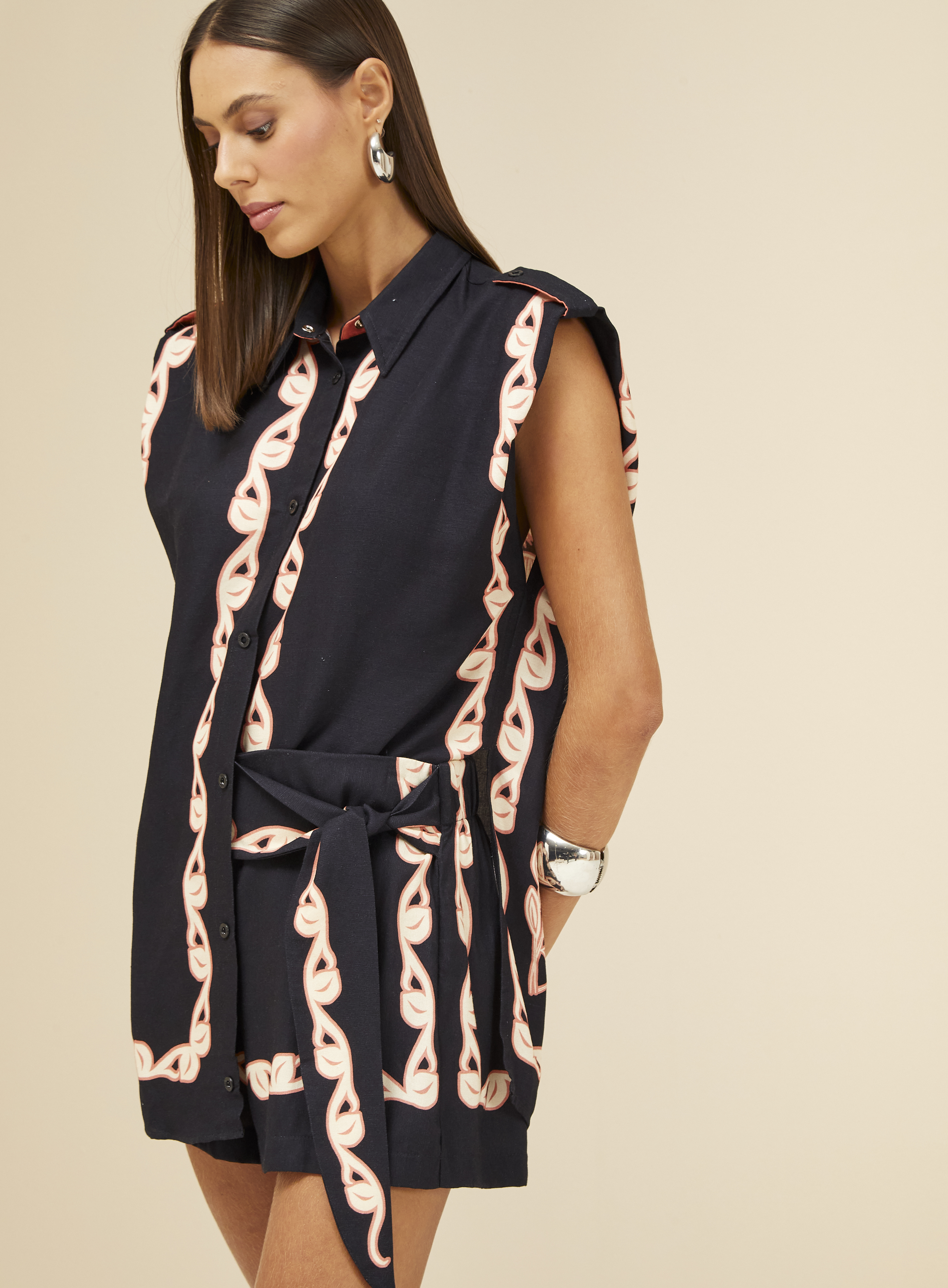 CAMISA LINHO ESTAMPADA G PALM