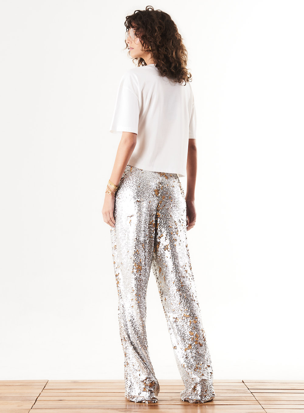 CALÇA PAETÊ P PRATA/DOURADO