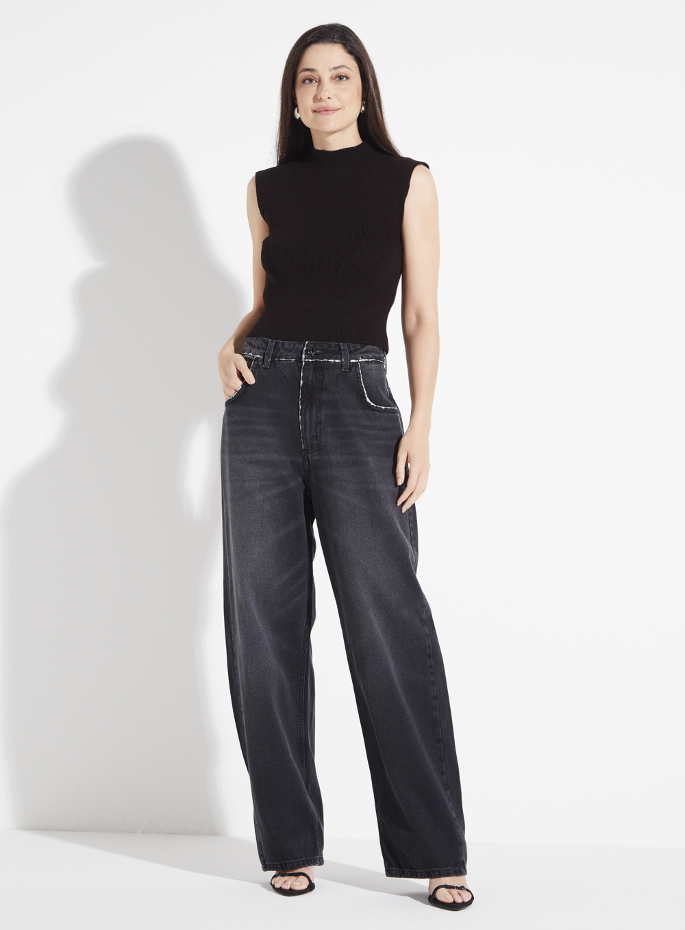 CALÇA JEANS OVERSIZED 42 IND.PRETO