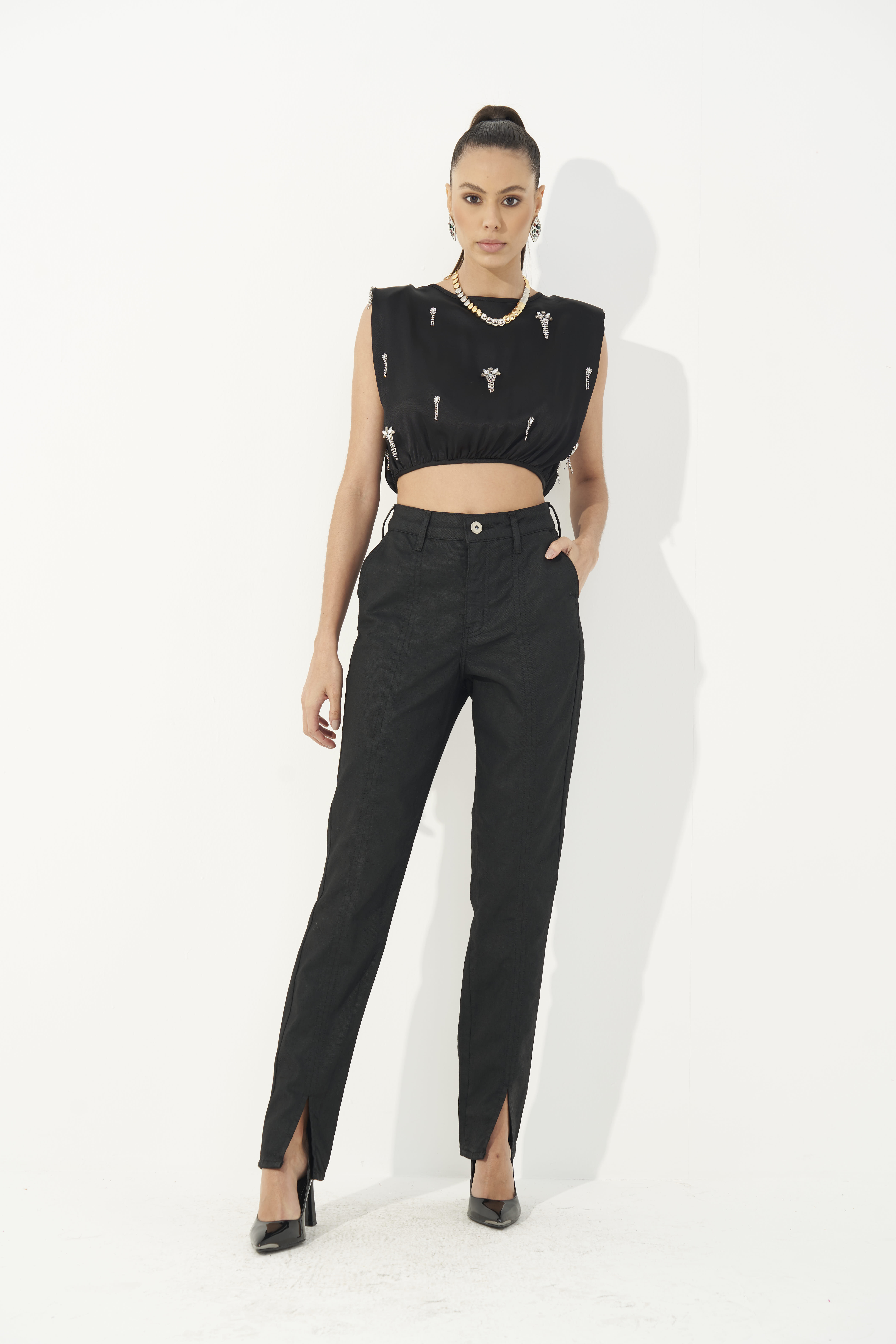 CALÇA SARJA BRUNA RESINADA 38 PRETO