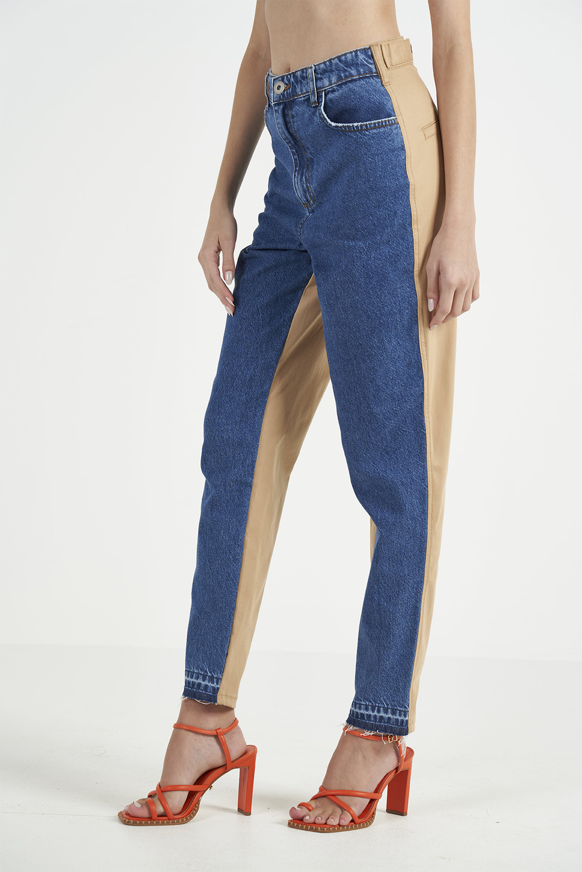 CALÇA JEANS COM SARJA JOANA 36 INDIGO/BEGE