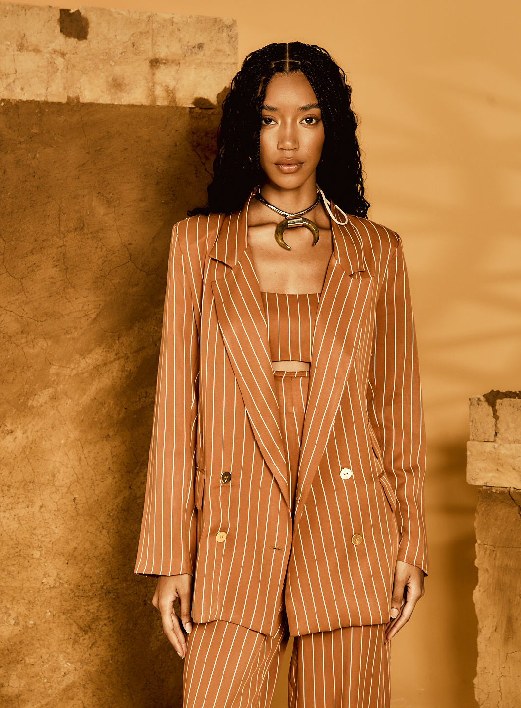 BLAZER LISTRADO P MARROM/OFF