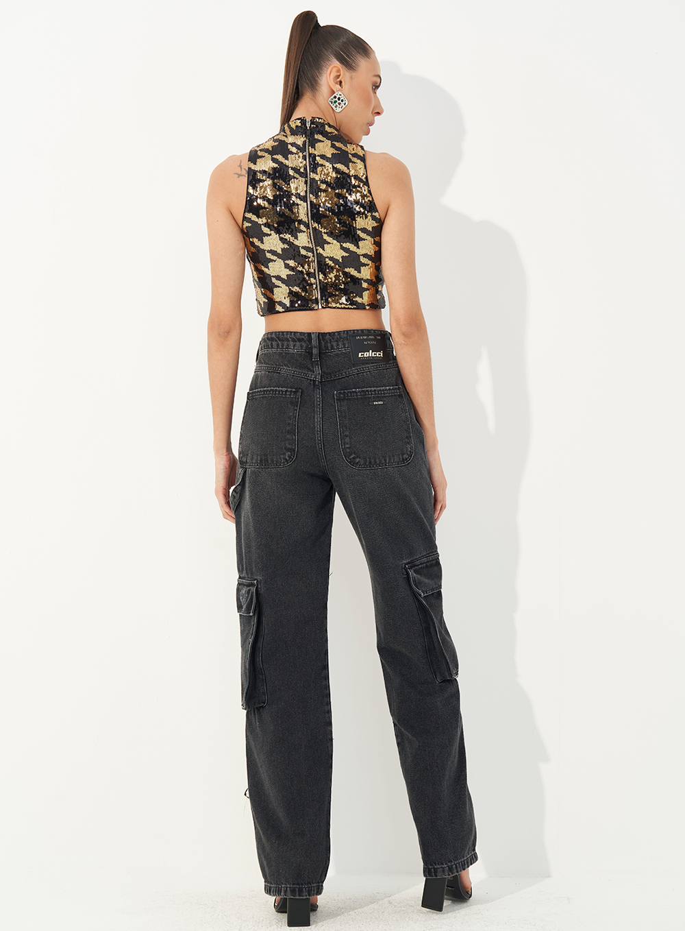 BLUSA PAETE 36 PRETO/DOURADO