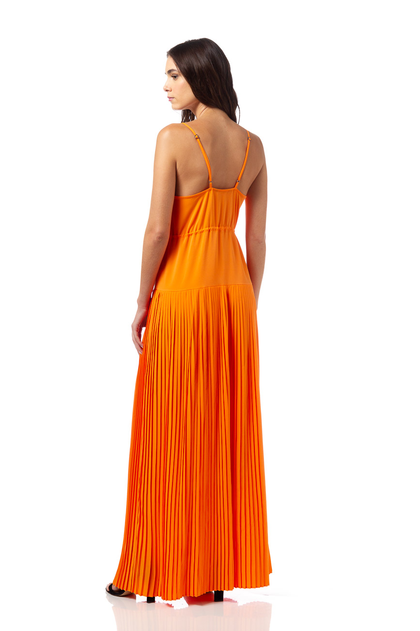 VESTIDO LONGO DETALHE PLISSADO 38 LARANJA PRESIA