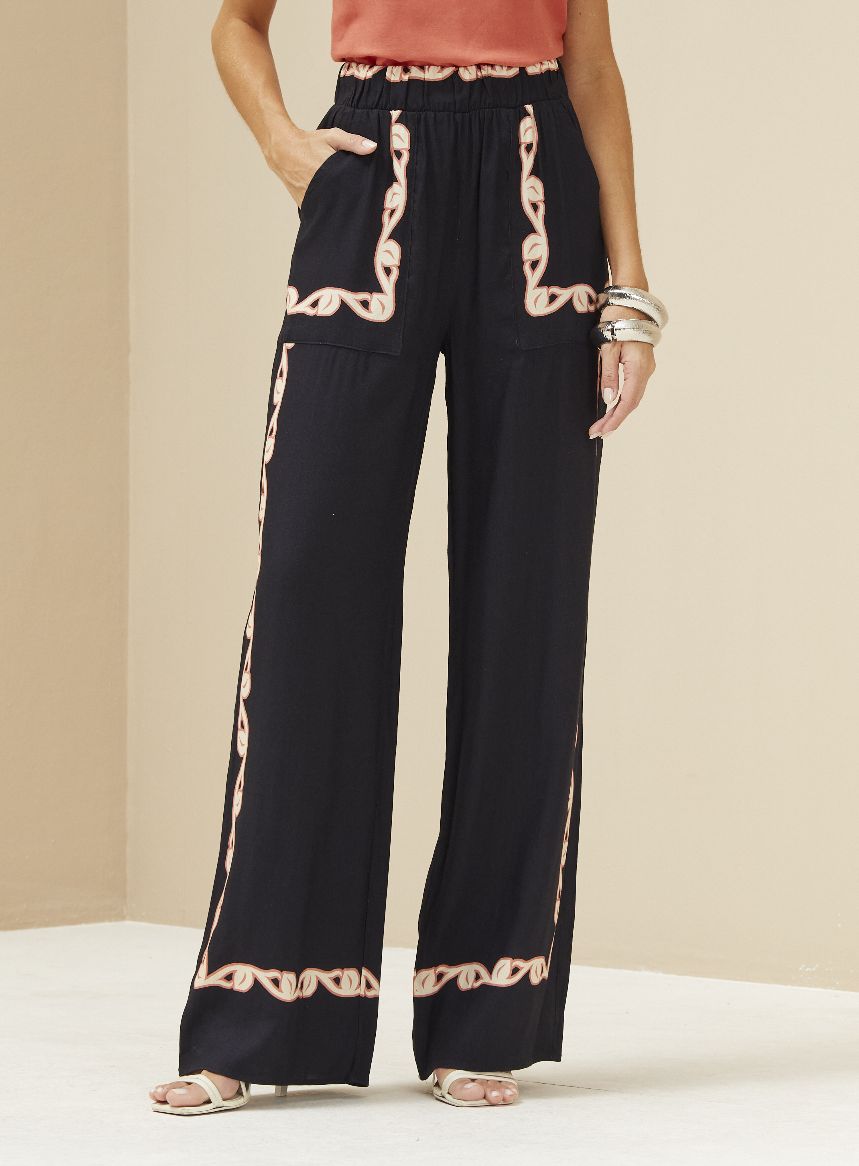 CALÇA LINHO ESTAMPADO G PALM