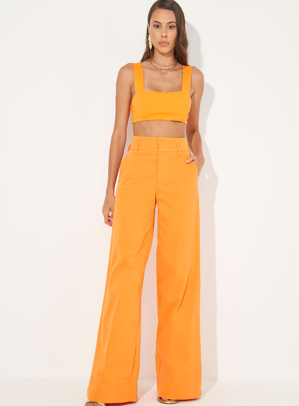 CALÇA SARJA PANTALONA 46 LARANJA ALPER