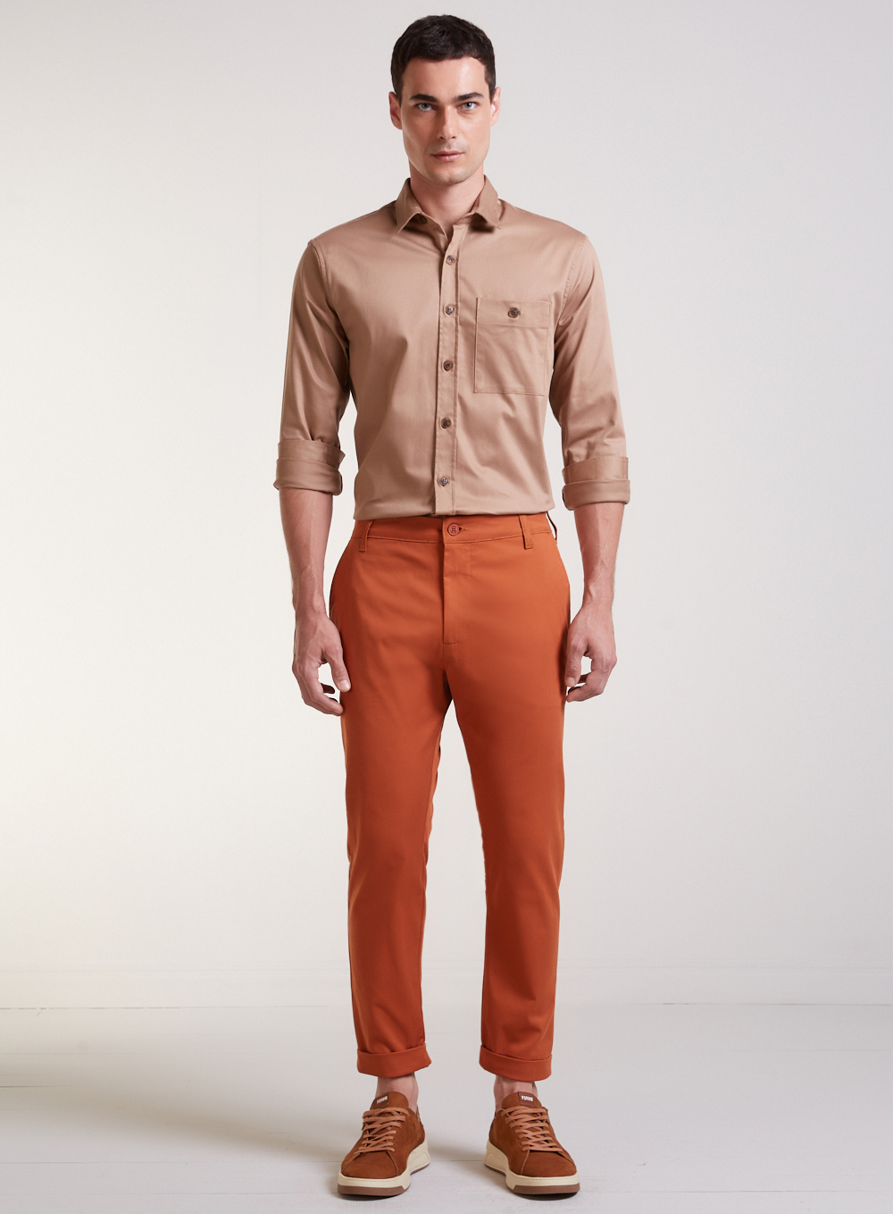 CALÇA SARJA JOGGING CROPPED 48 MARROM RUSTY IR