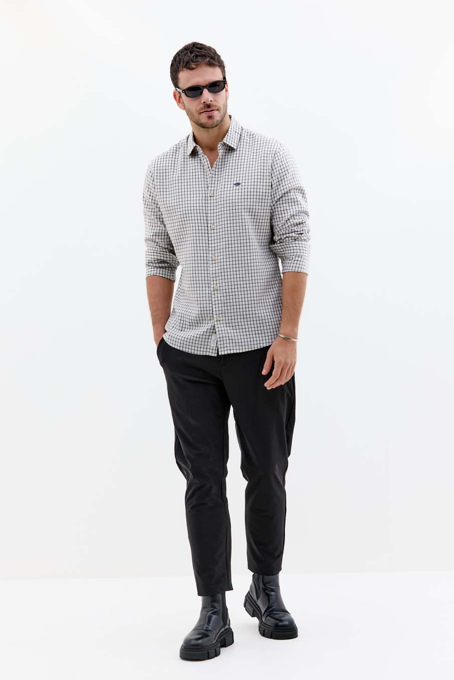 CAMISA XADREZ LINHO CASUAL M BEGE/AZUL