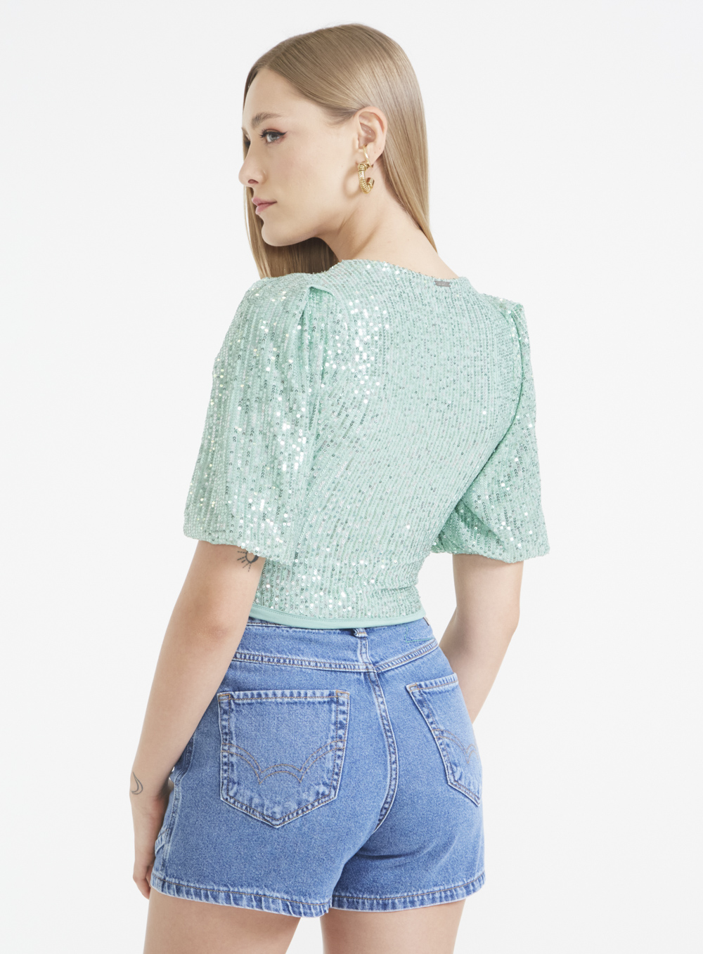 BLUSA PAETE M VERDE/PRATA